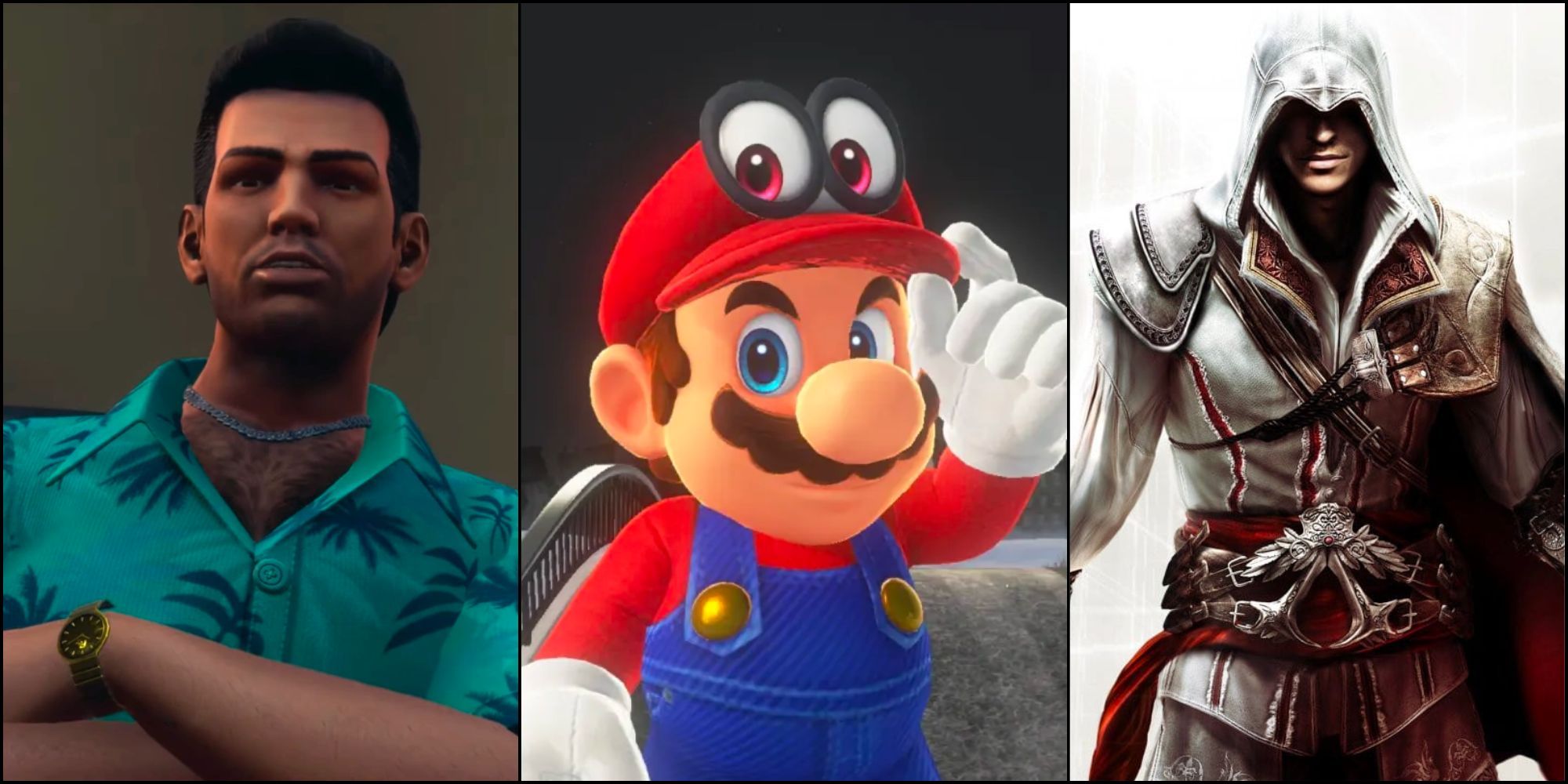 Tommy Vercetti, Mario, Ezio Auditore in Split Image Collage