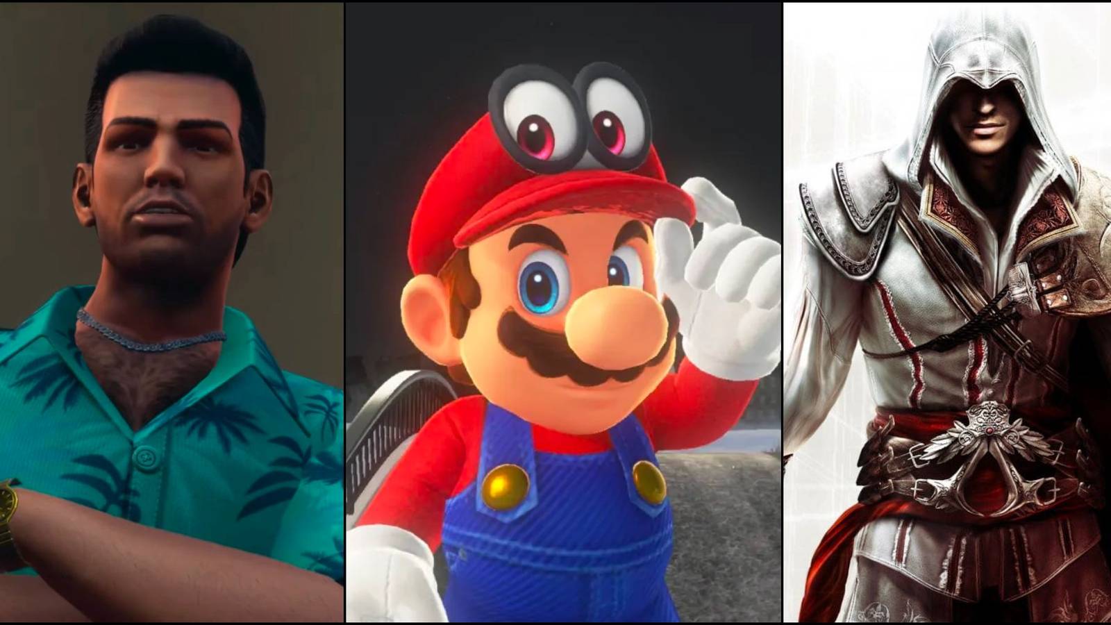 Tommy Vercetti, Mario, Ezio Auditore in Split Image Collage