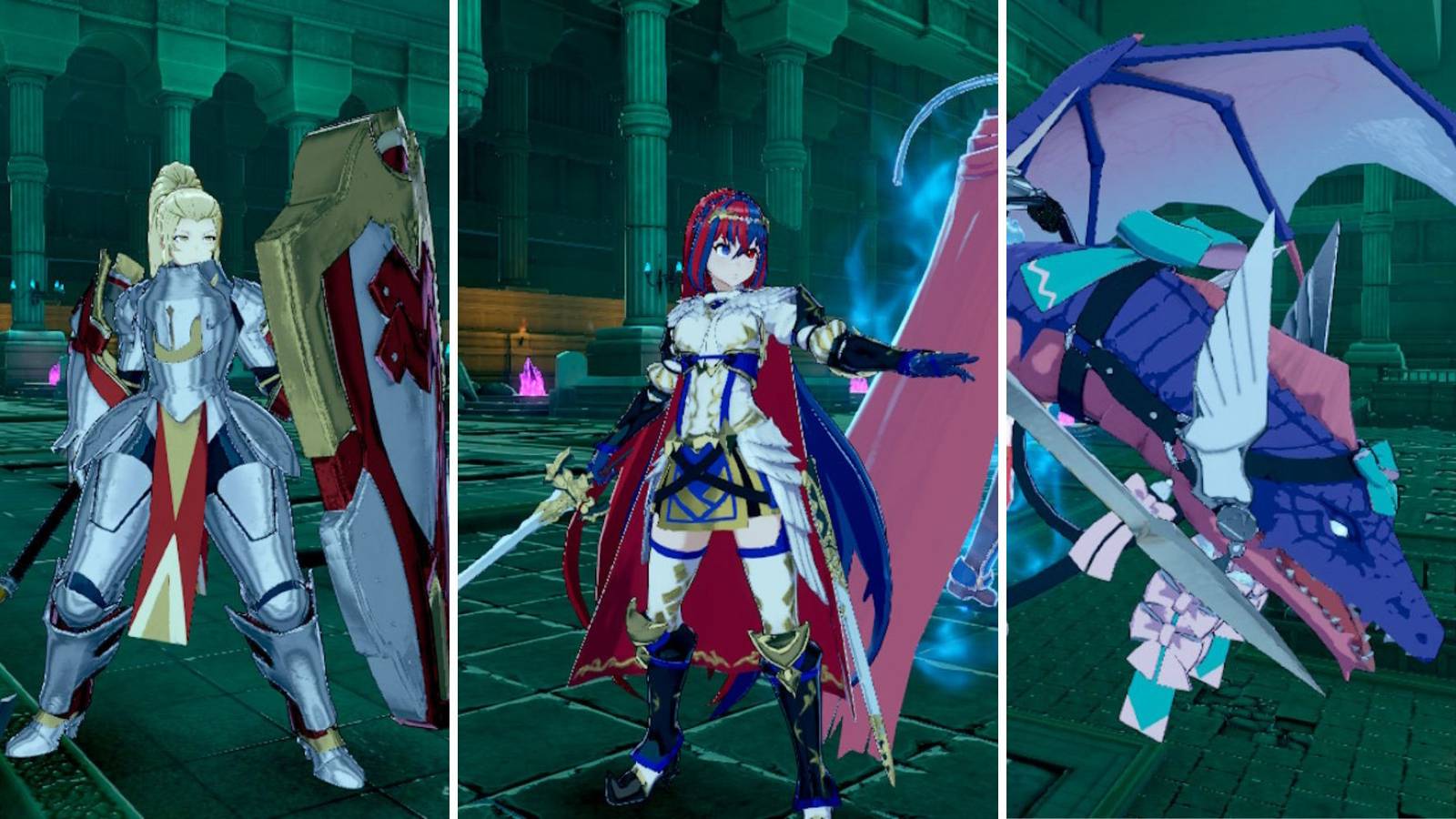 Three of the advanced classes in Fire Emblem Engage in a grid format