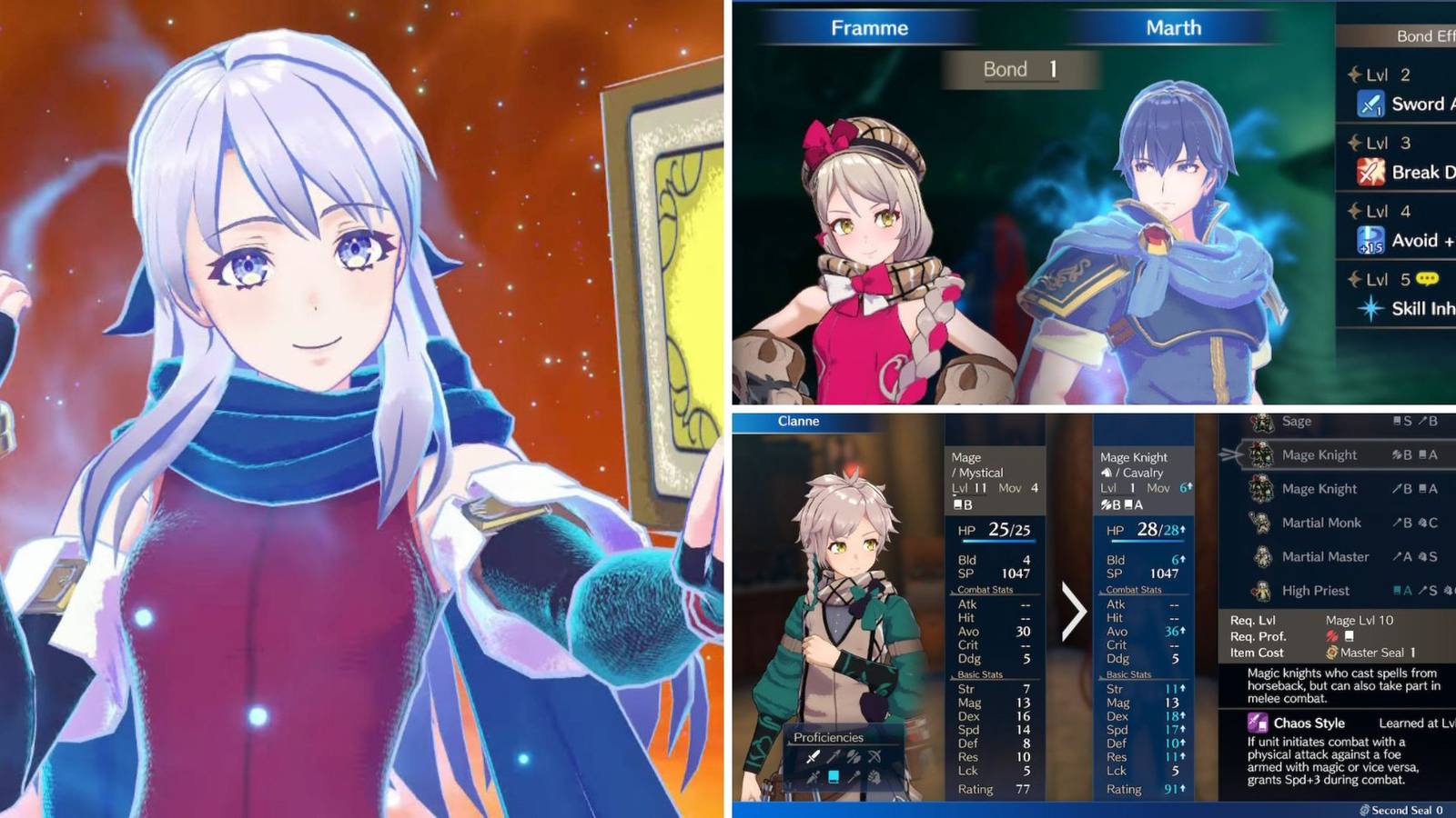 Three images in a grid presenting weapon proficiencies in Fire Emblem Engage 