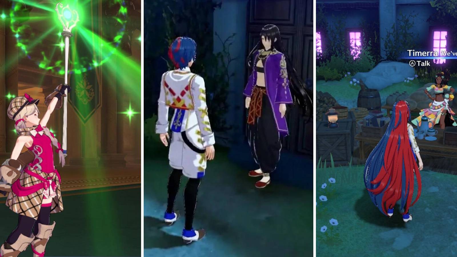 A grid of three images showing different characters from Fire Emblem Engage