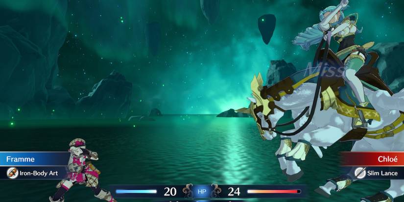 Framme fighting Chloe in the Arena in Fire Emblem Engage