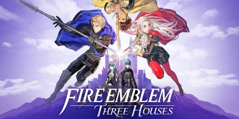 Fire Emblem: Three Houses - Edelgard, Dimitri, and Claude on the box art of the game.