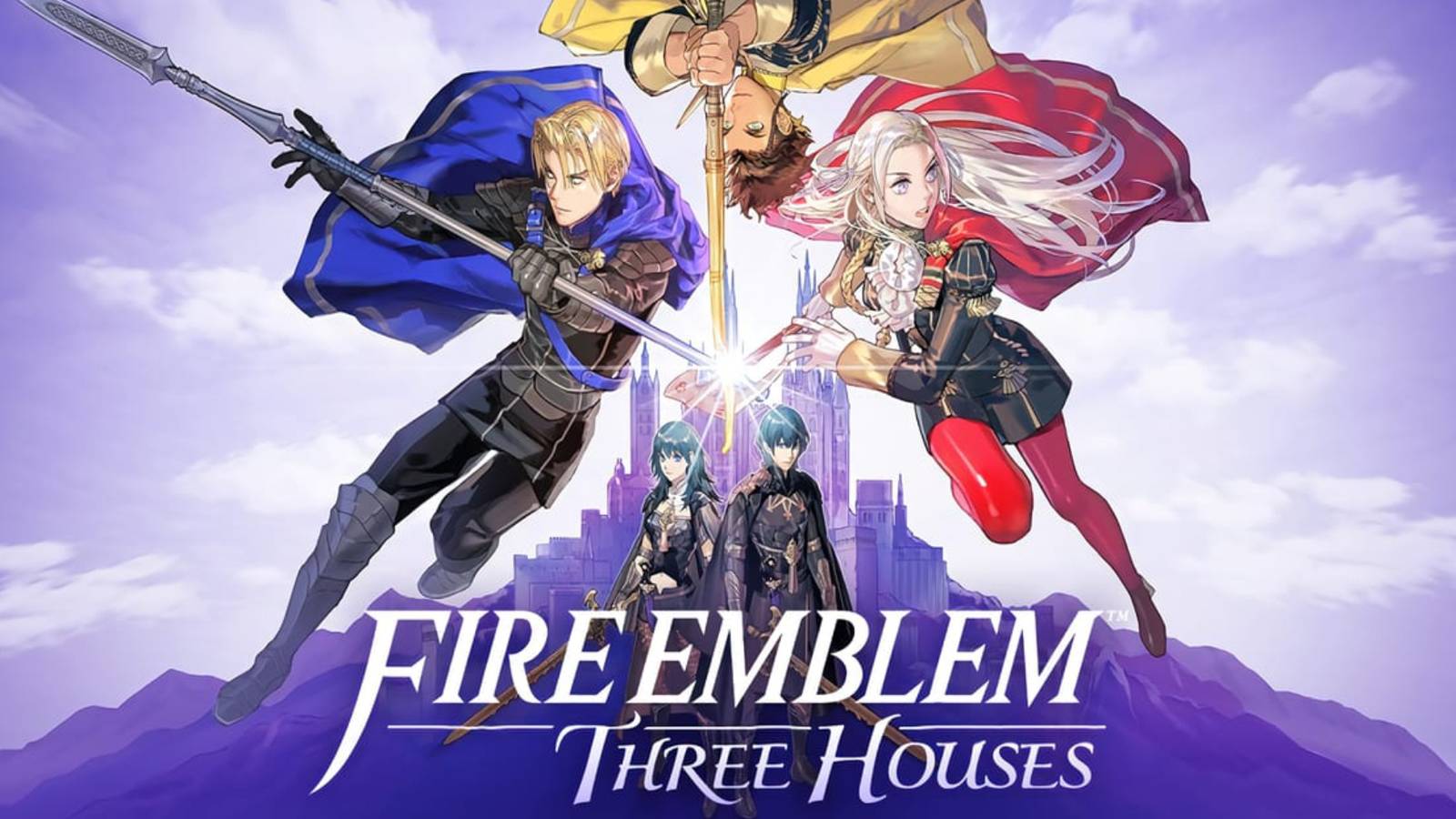 Fire Emblem: Three Houses - Edelgard, Dimitri, and Claude on the box art of the game.