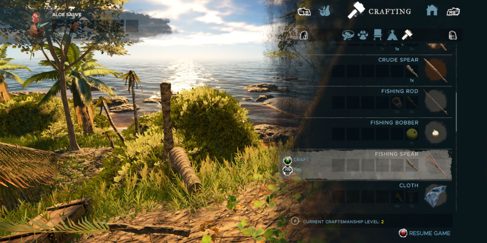 Fishing Spear crafting menu in Stranded Deep