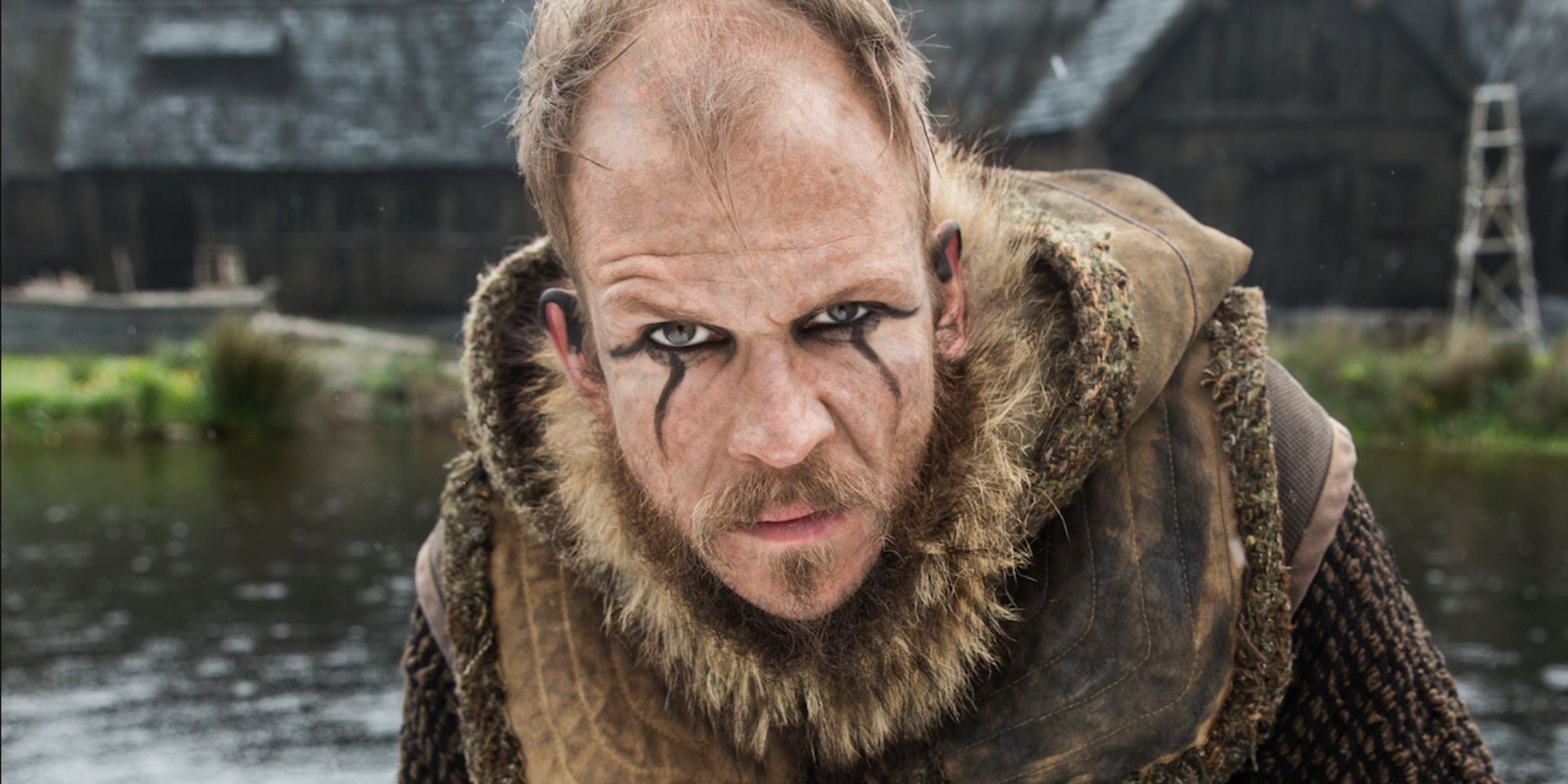 Floki with war paint staring into camera