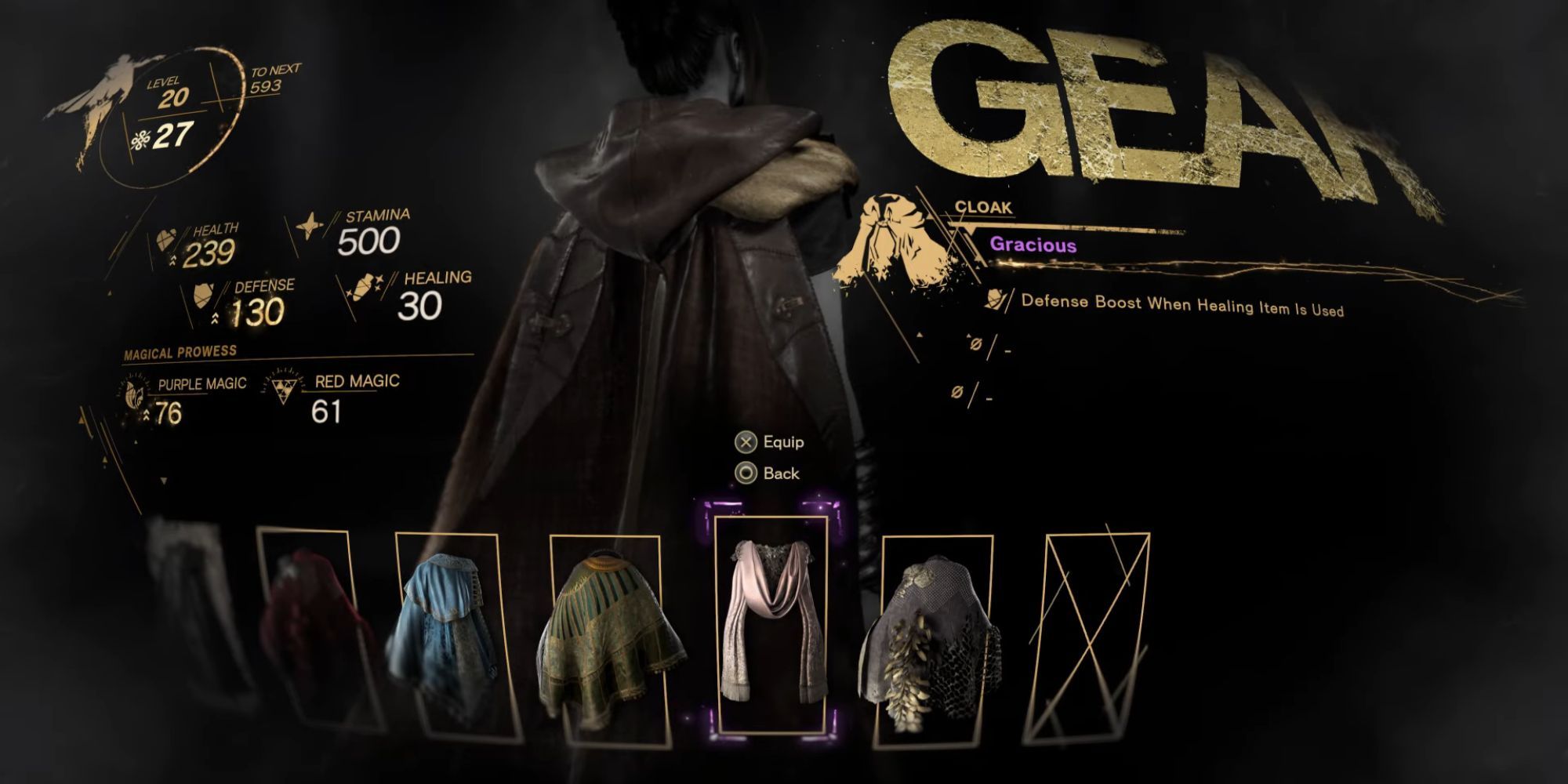 Forspoken Gracious Cloak in the in-game menu