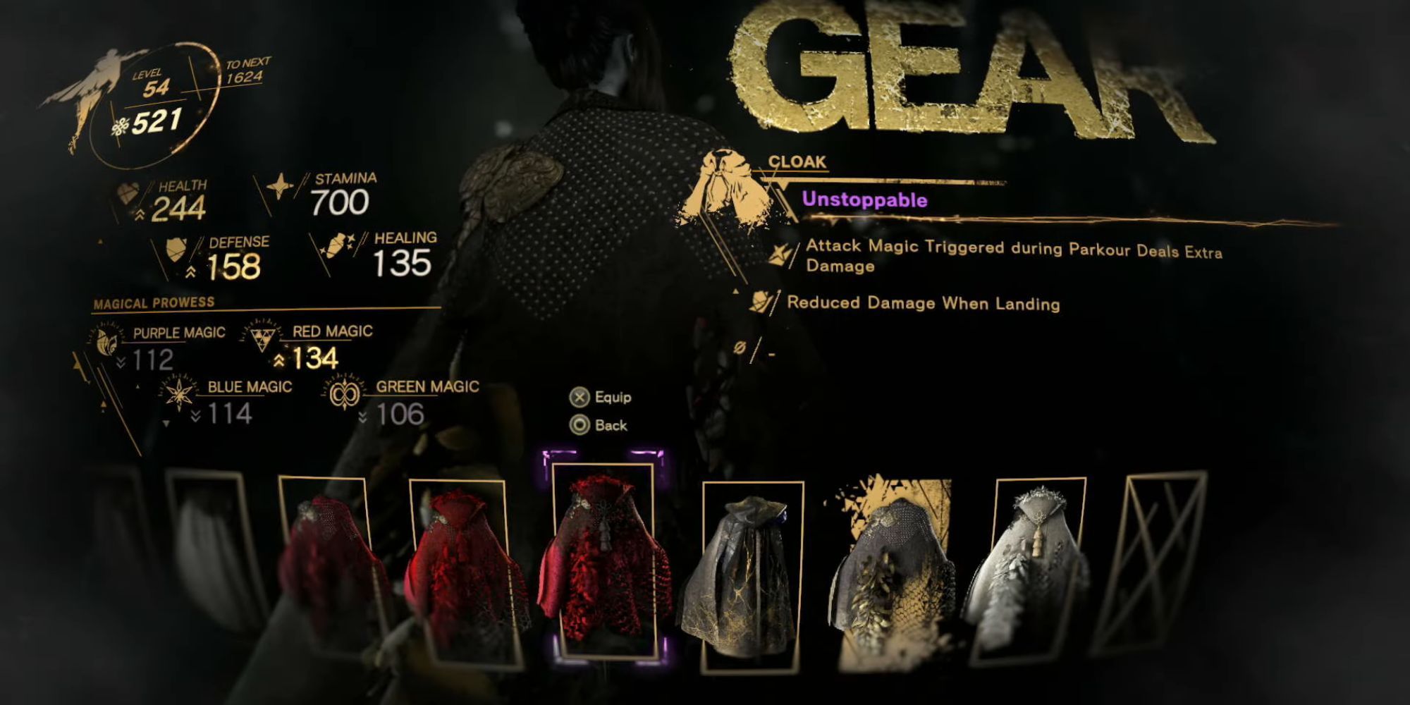 Forspoken Unstoppable Cloak in the in-game menu