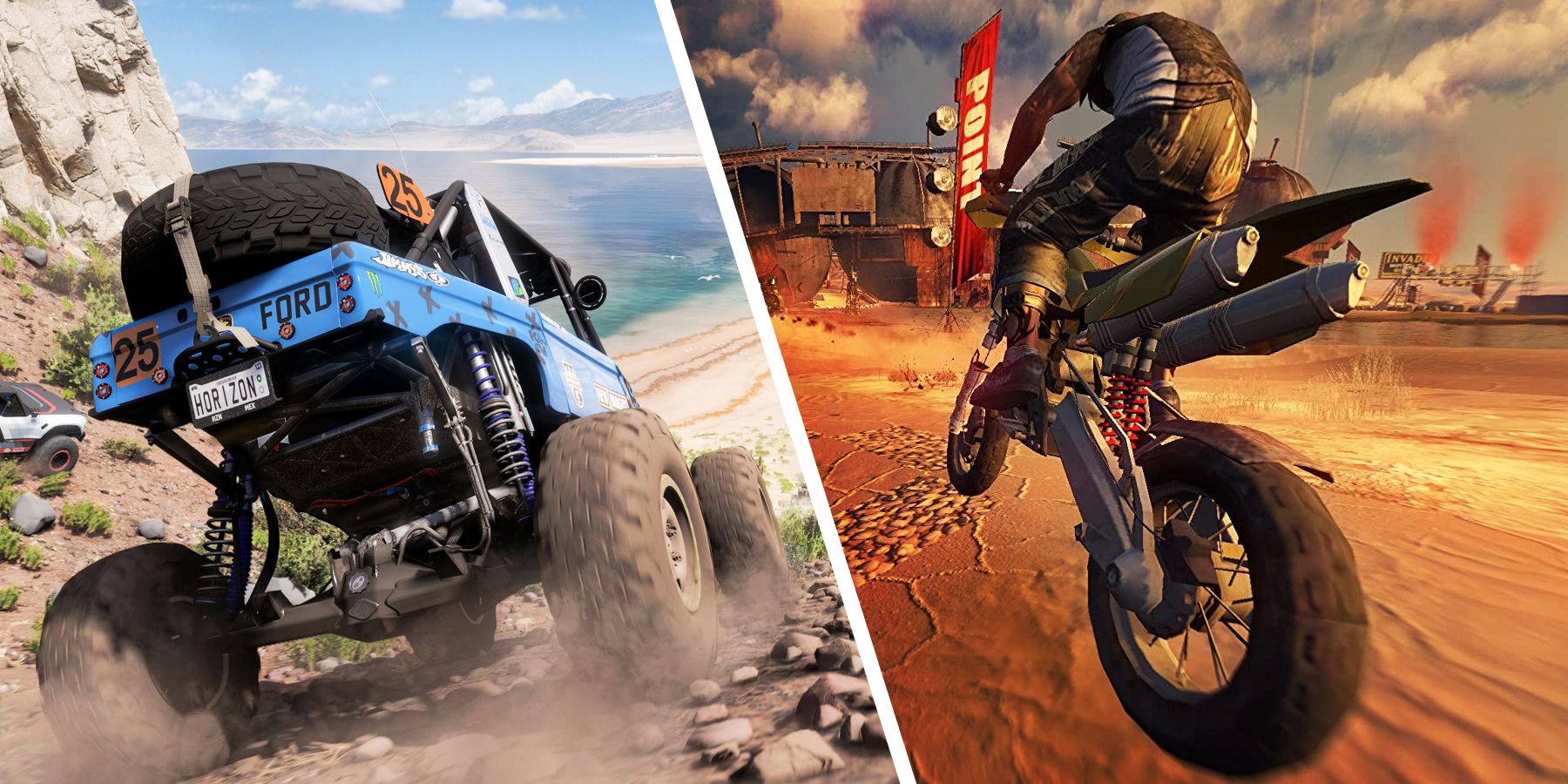Forza Horizon 5 and Fuel offroad racing games screenshots.