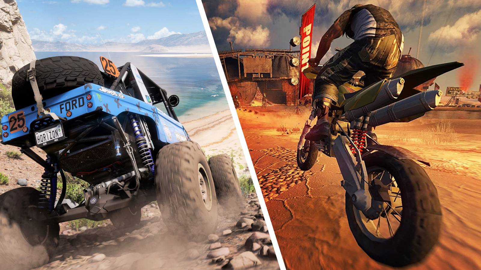 Forza Horizon 5 and Fuel offroad racing games screenshots.