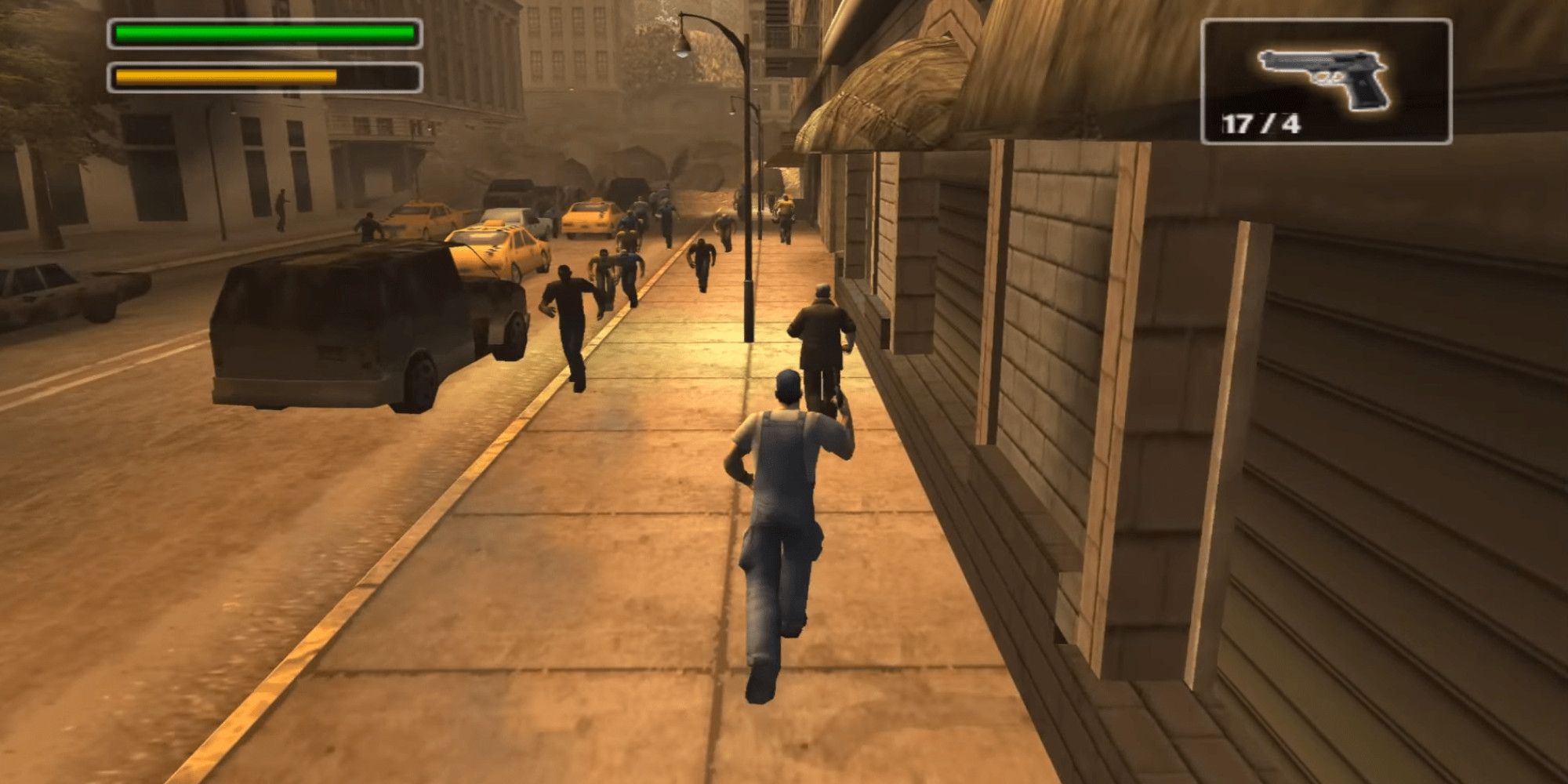 man runs down street with a pistol