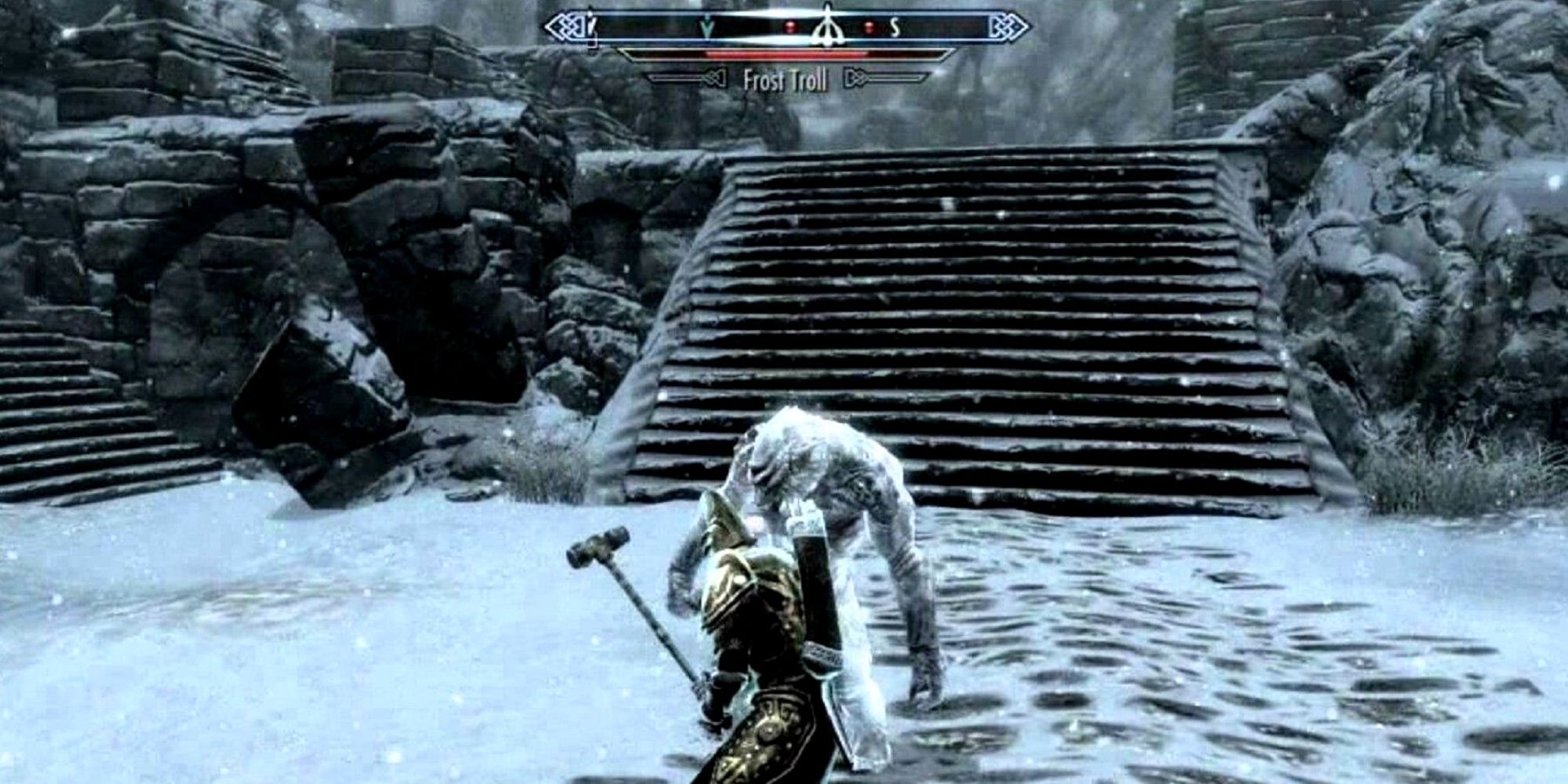 Fighting a Frost Troll in Skyrim