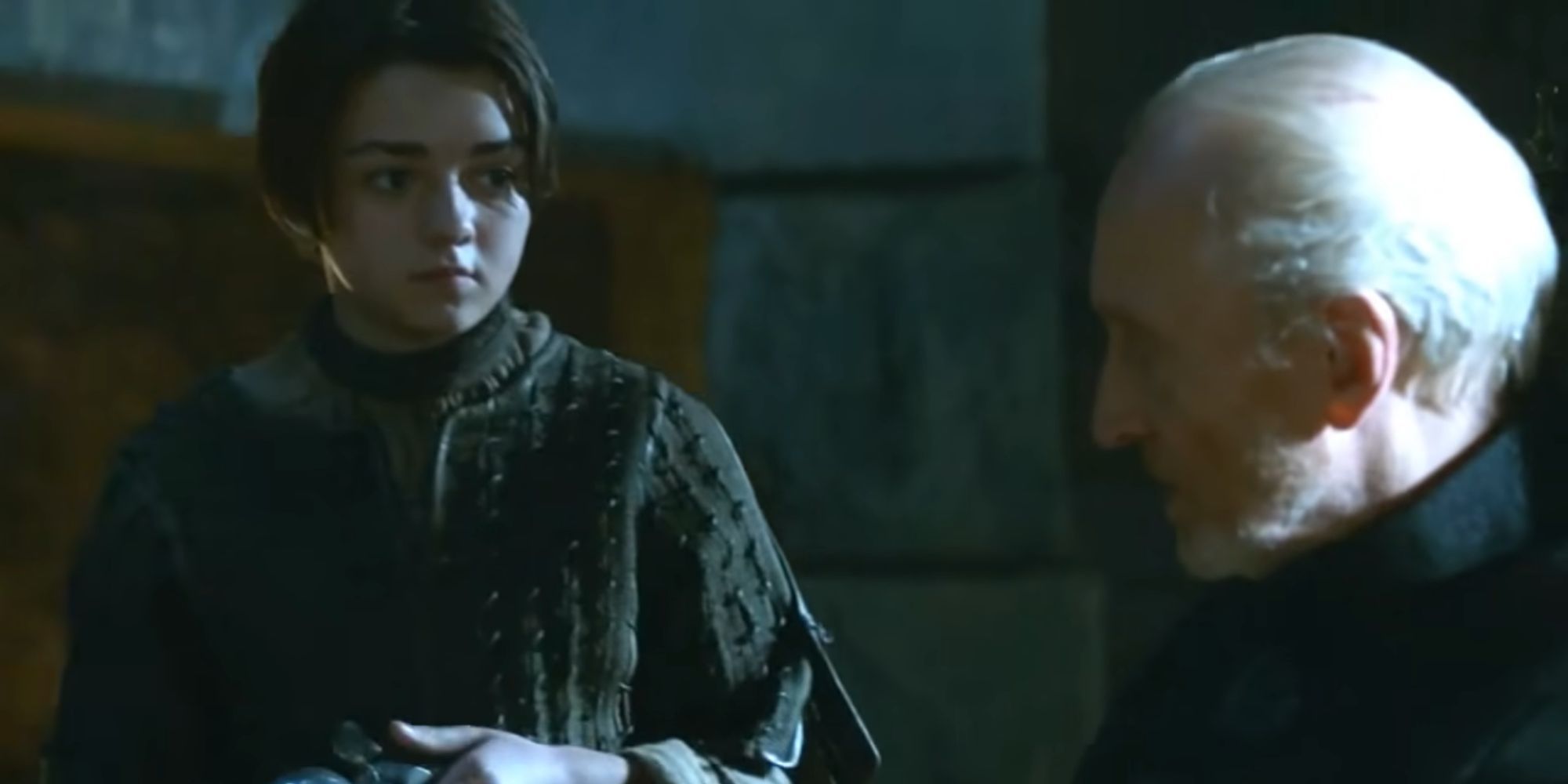 Arya Stark and Tywin Lannister in Game of Thrones.