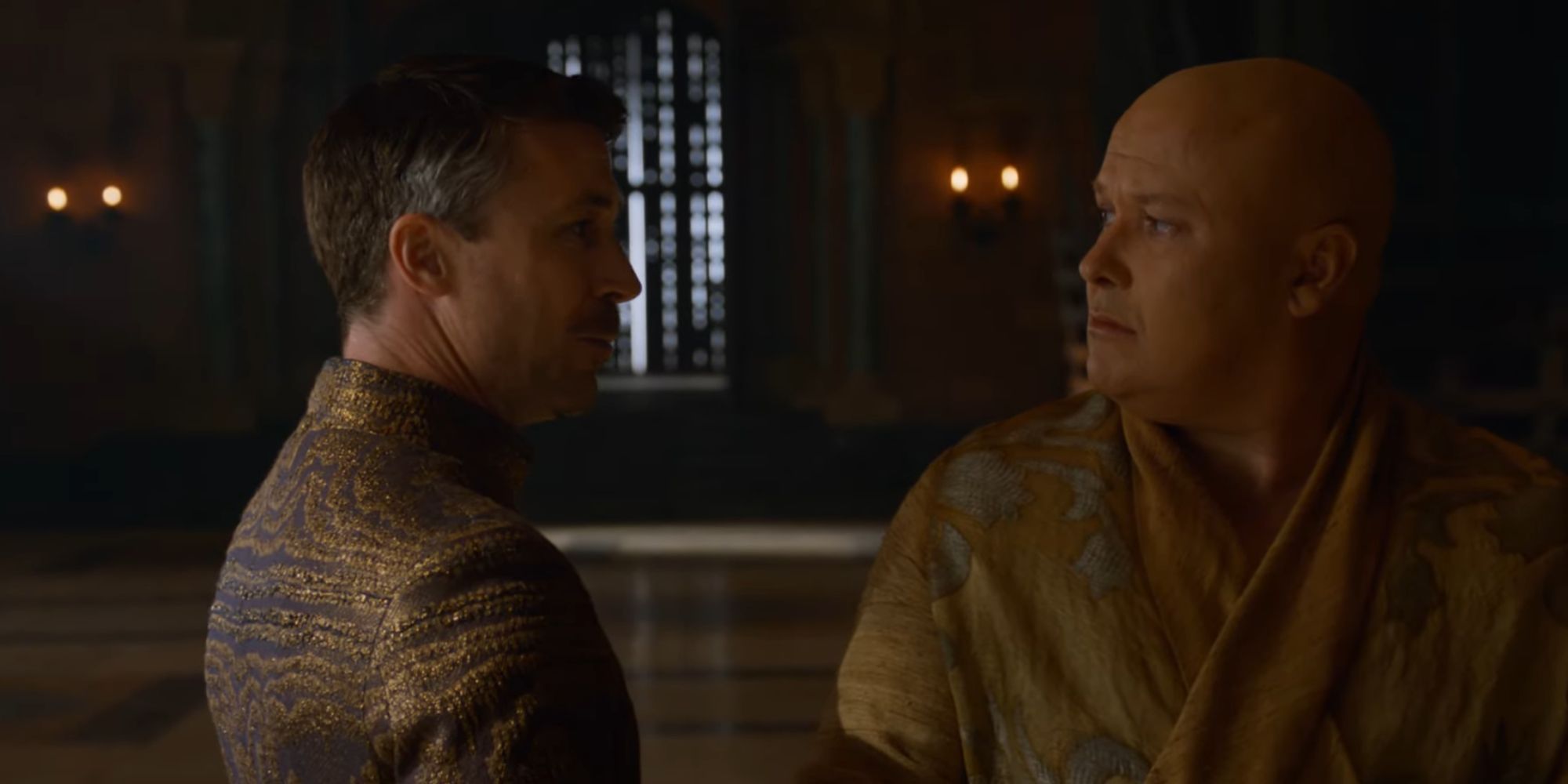 Baelish and Varys in Game of Thrones.