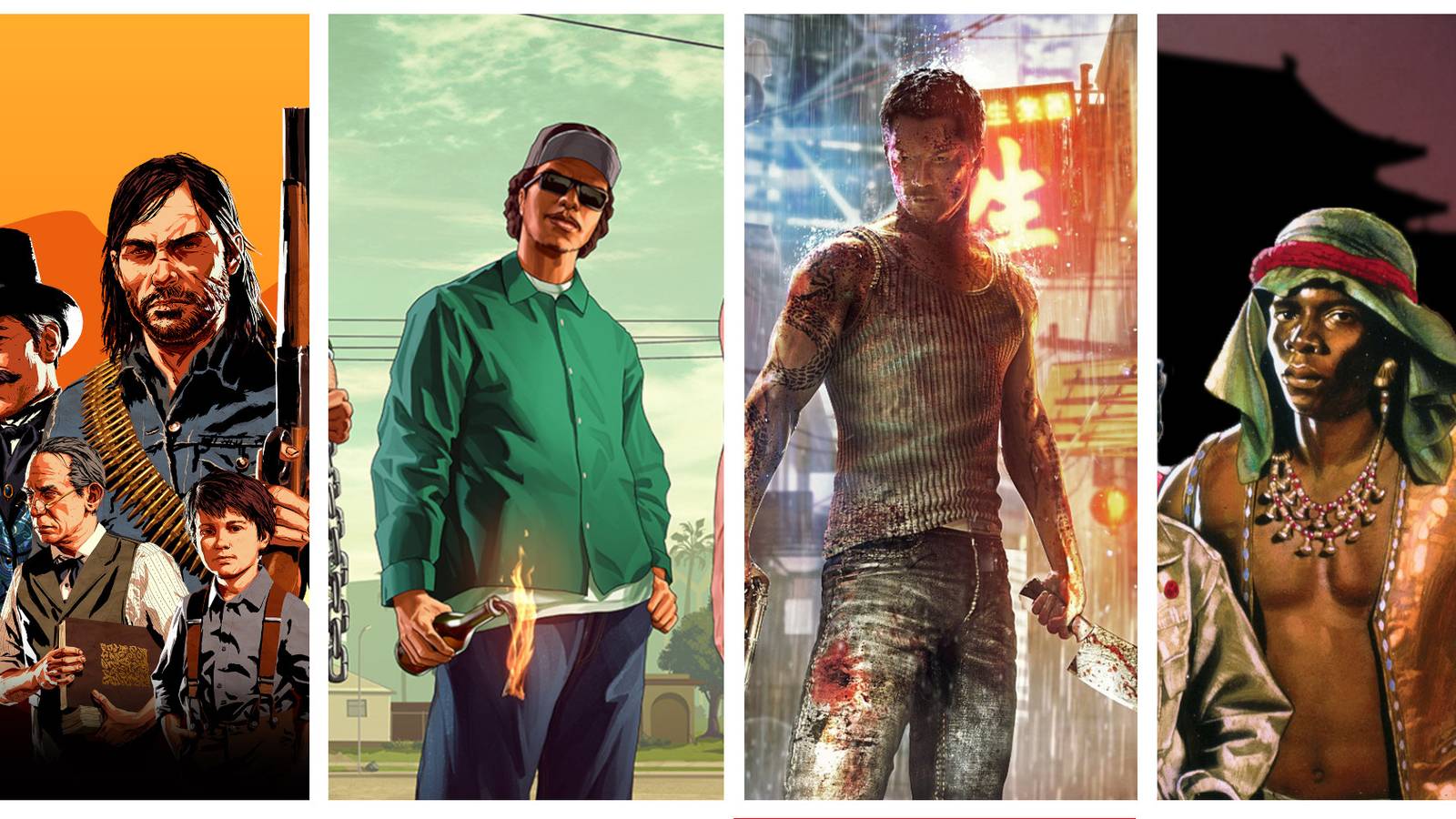 L - R - red dead gang, grove street families, wei shen, the warriors