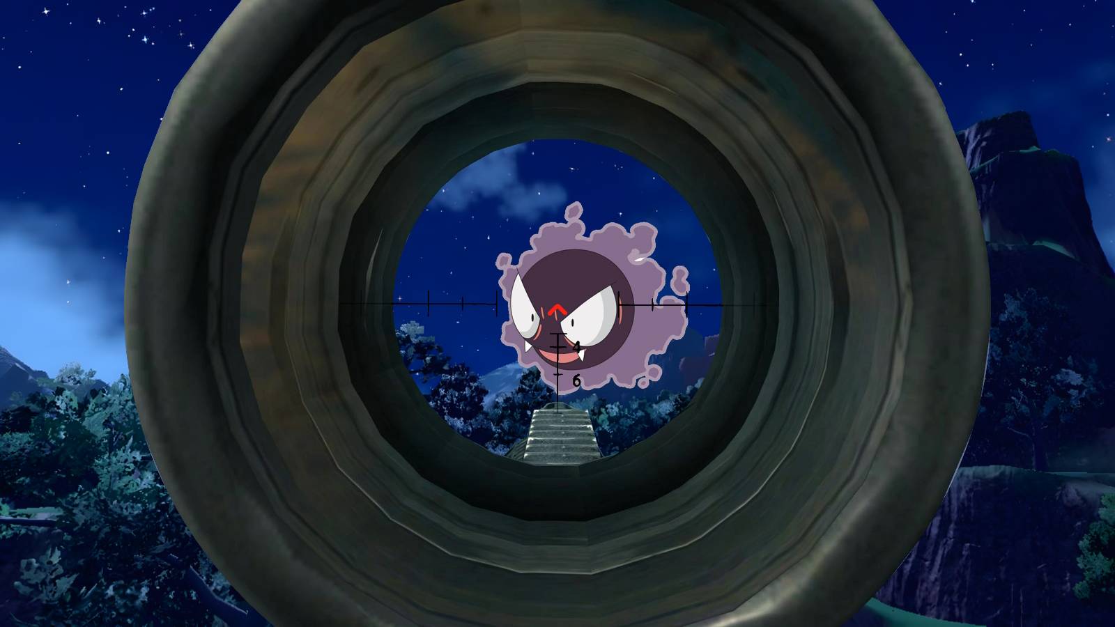 Gastly from Pokemon Scarlet and Violet caught in sniper sights