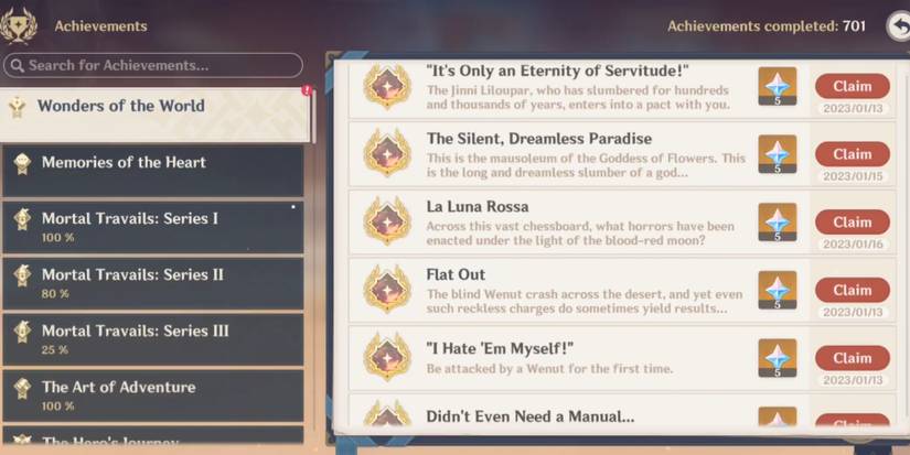 genshin impact achievements menu