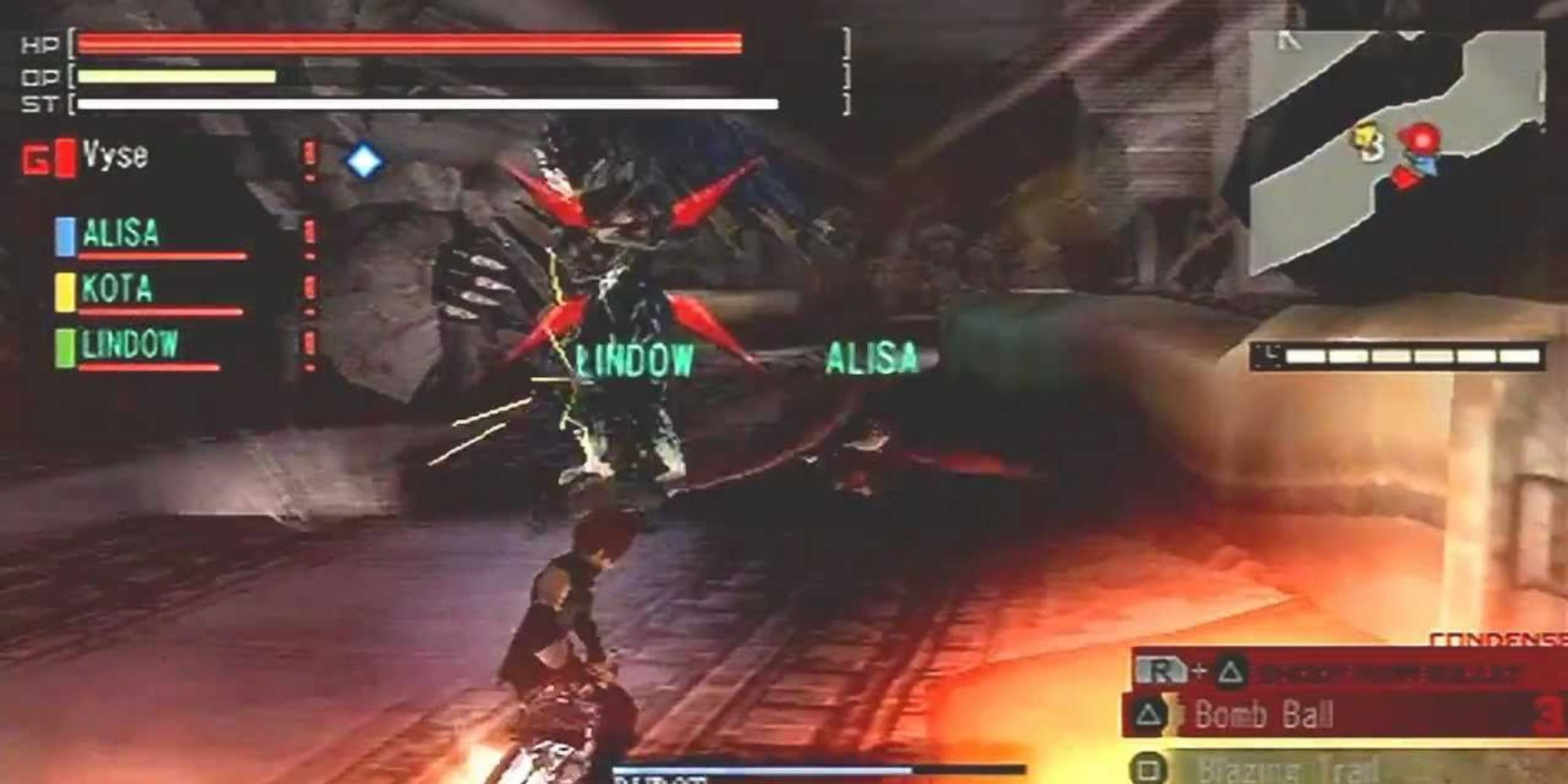 A player and their party members attacking an enemy in God Eater