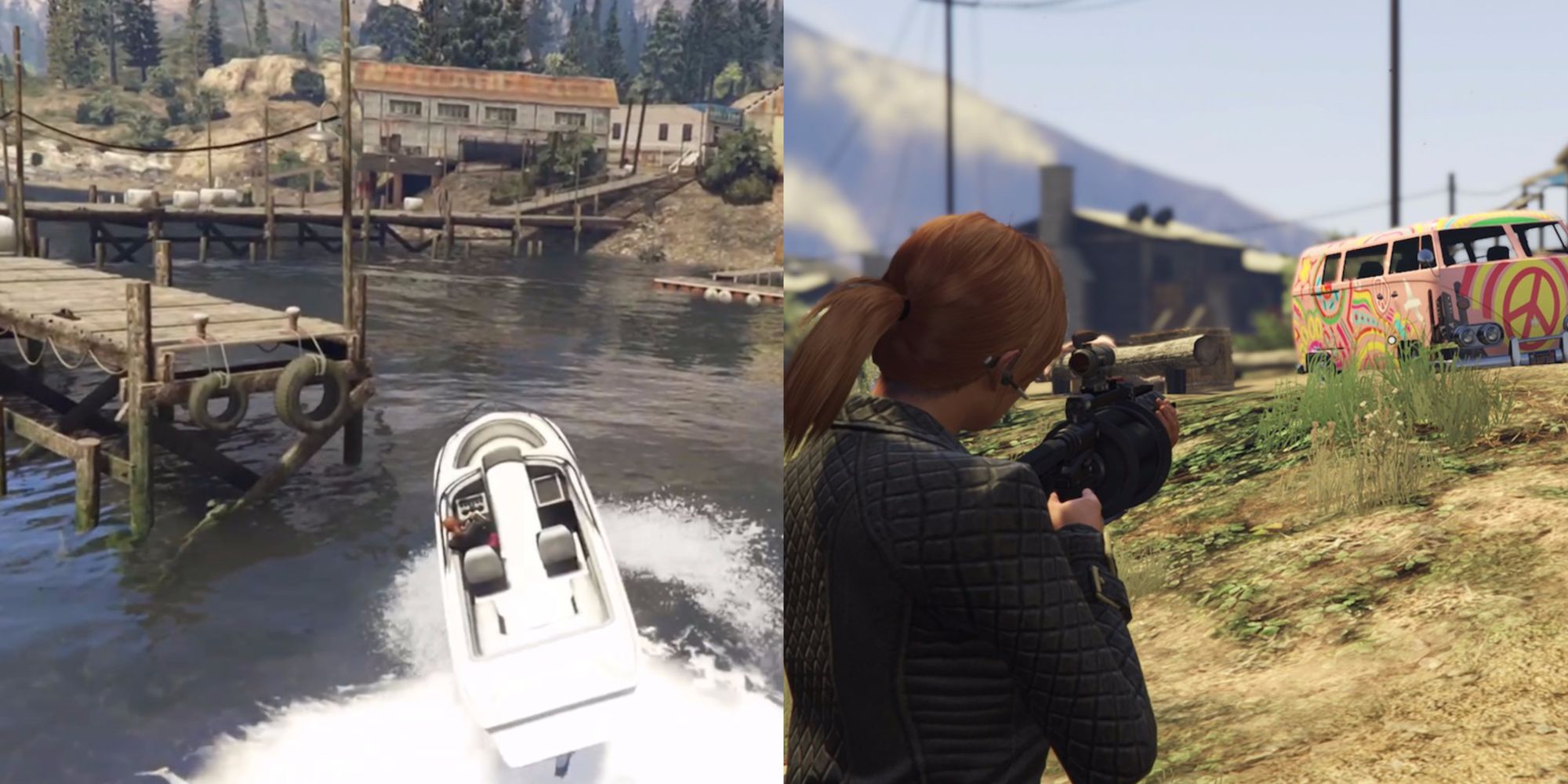 GTA online split image shooting and on a boat