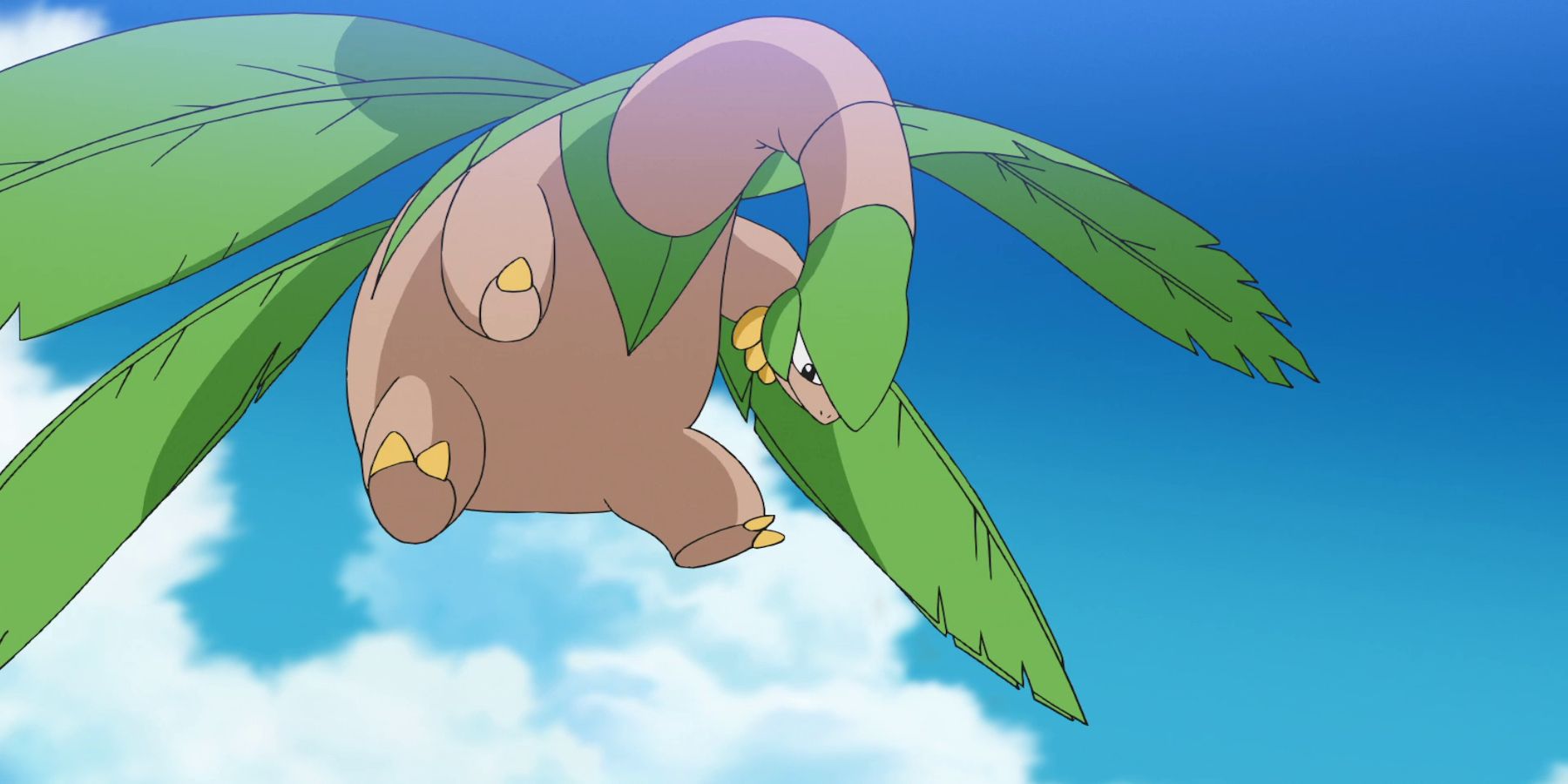 Still of a Tropius flying in Pokemon