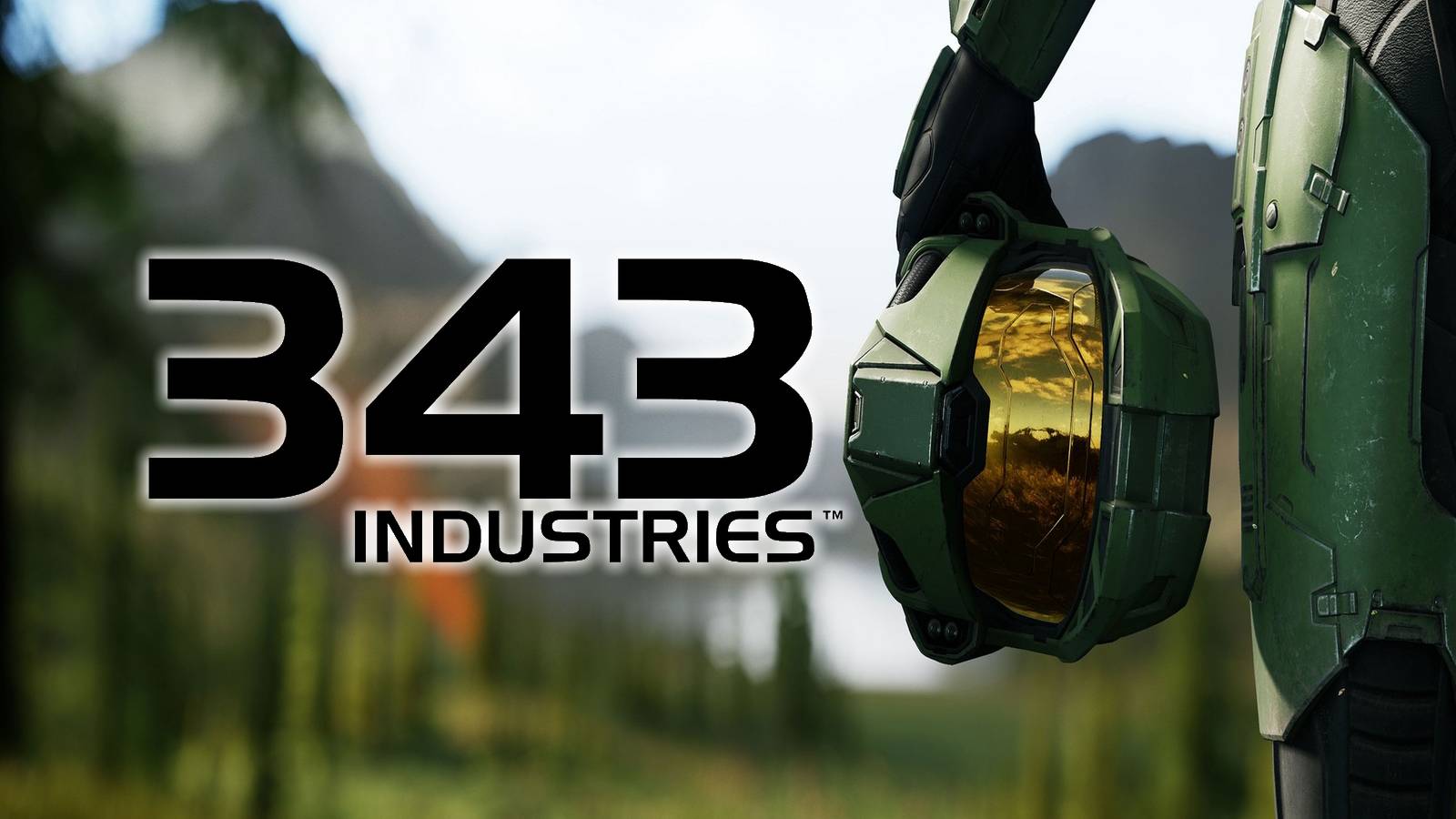 343 Industries logo superimposed on a Halo Infinite promotional shot