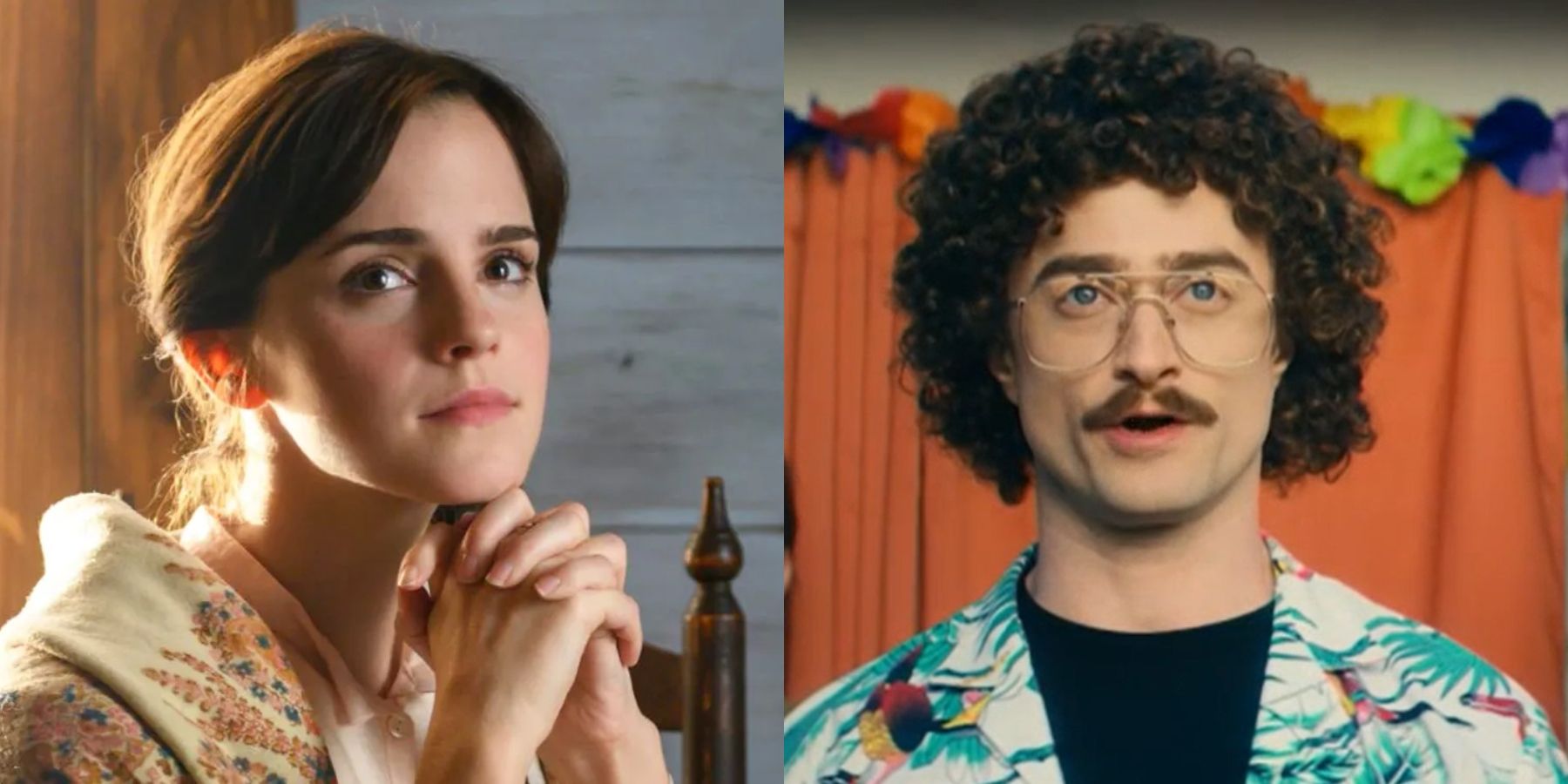 Split image of Emma Watson in Little Women and Daniel Radcliffe in Weird: The Al Yankovic Story