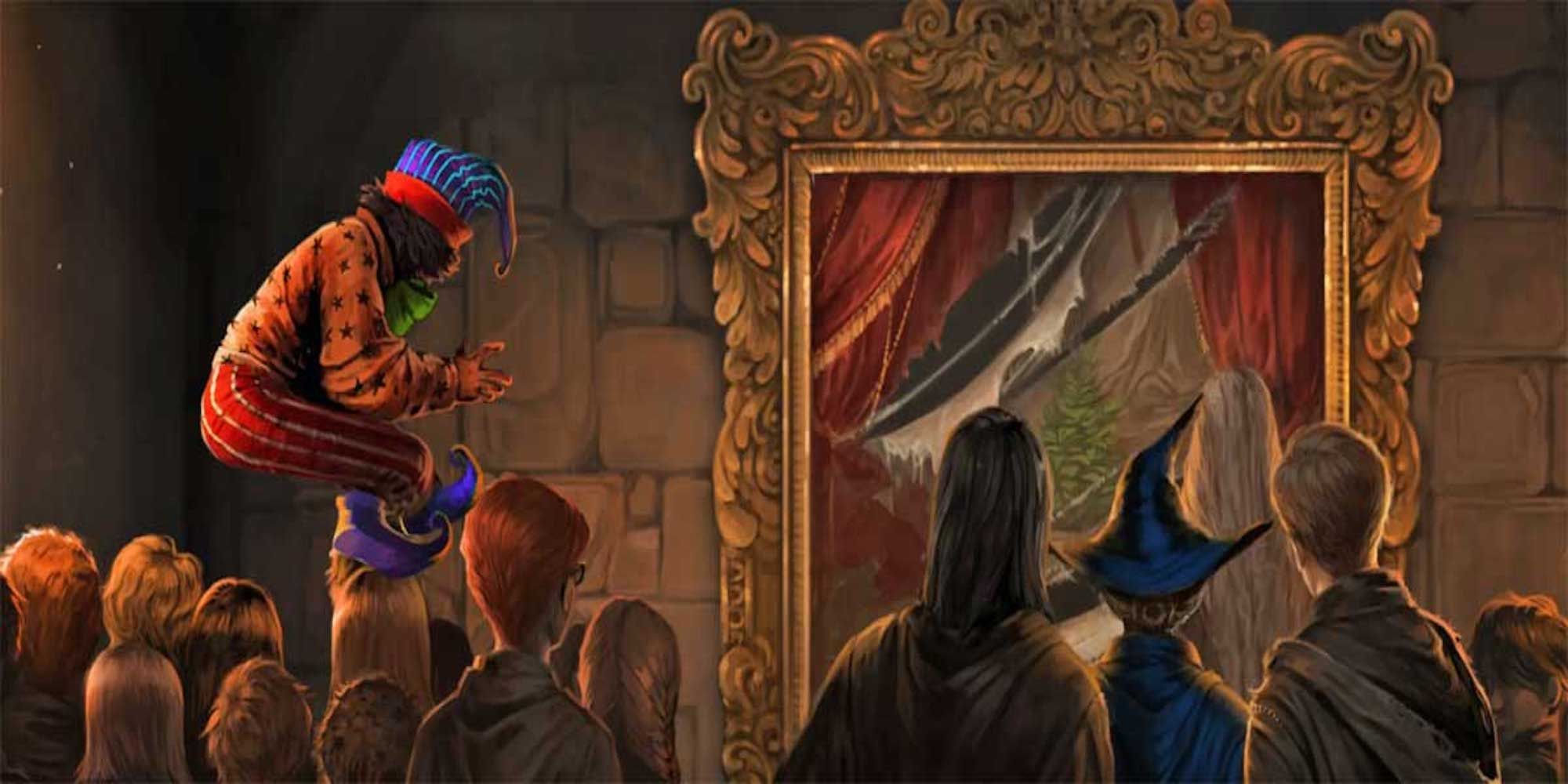 Peeves explaining what happened to the portrait of the Fat Lady