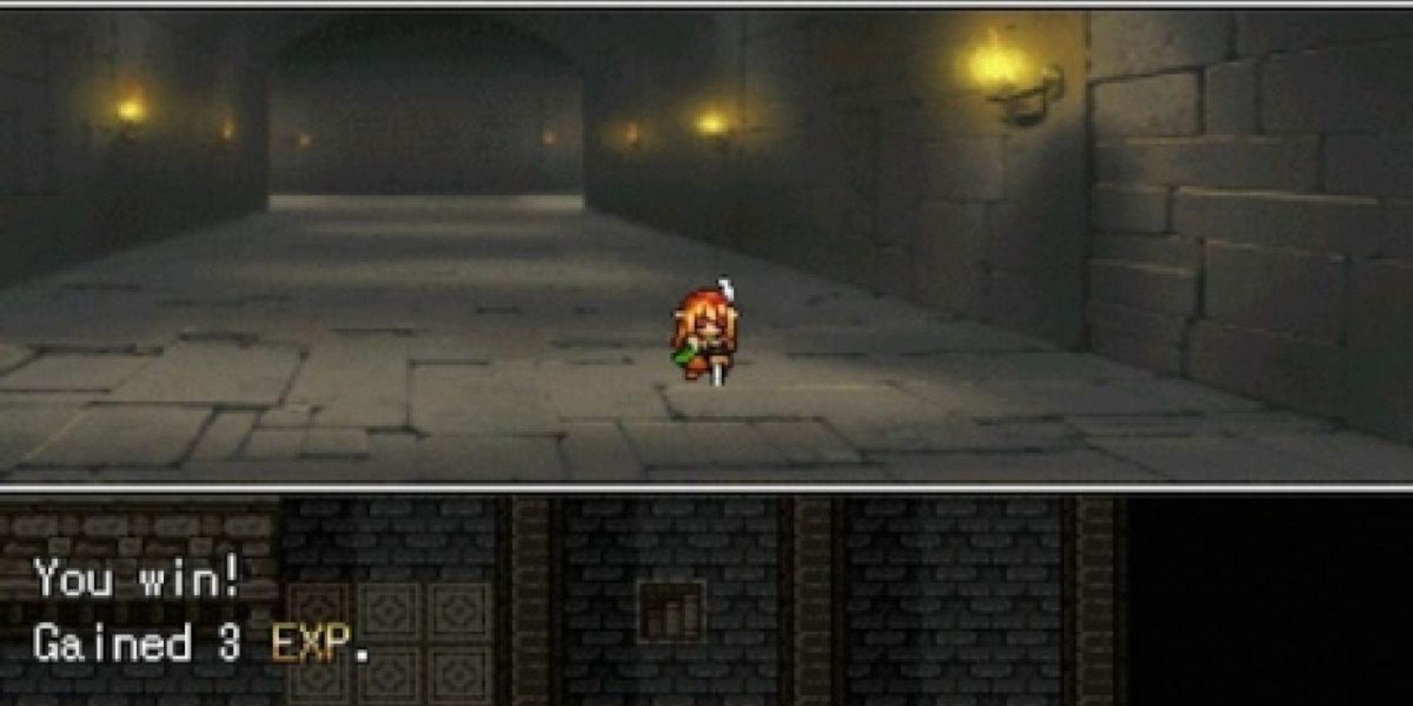 The player gaining 3 experience in Helen's Mysterious Castle