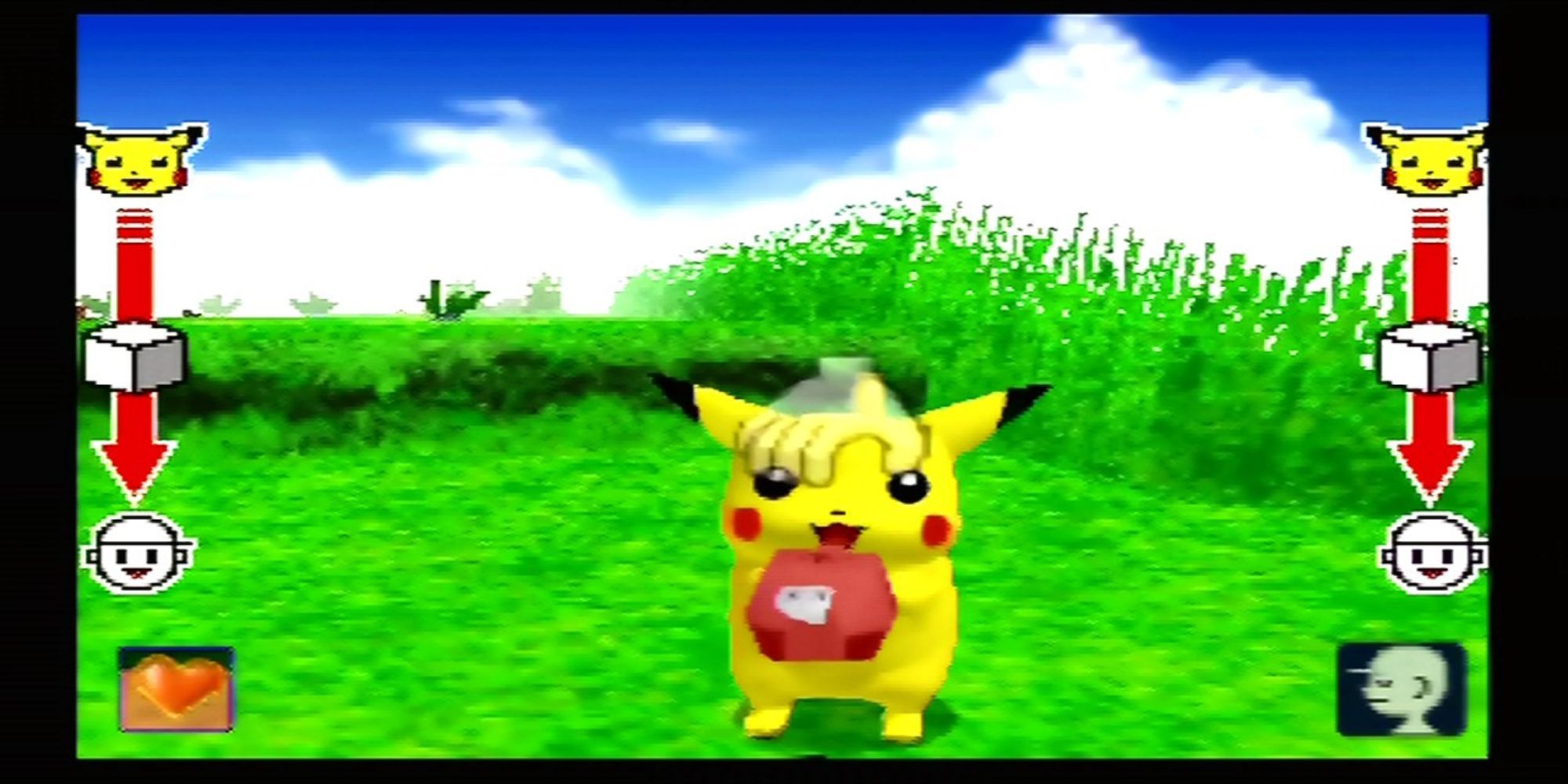 A player stroking Pikachu in Hey You, Pikachu