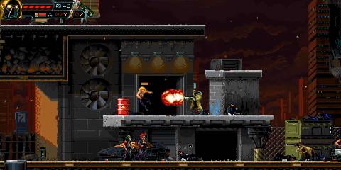 A screenshot from Huntdown Cyberpunk Adventure