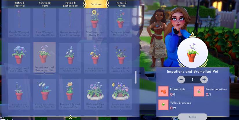 impatiens and bromeliad pot in disney dreamlight valley