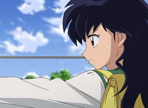 Kagome Higurashi from the anime, Inuyasha holding an arrow and aiming