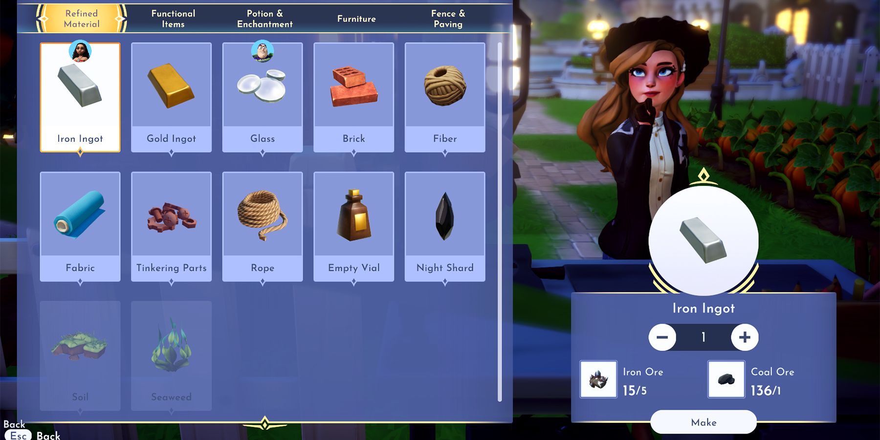 iron ingots recipe in disney dreamlight valley