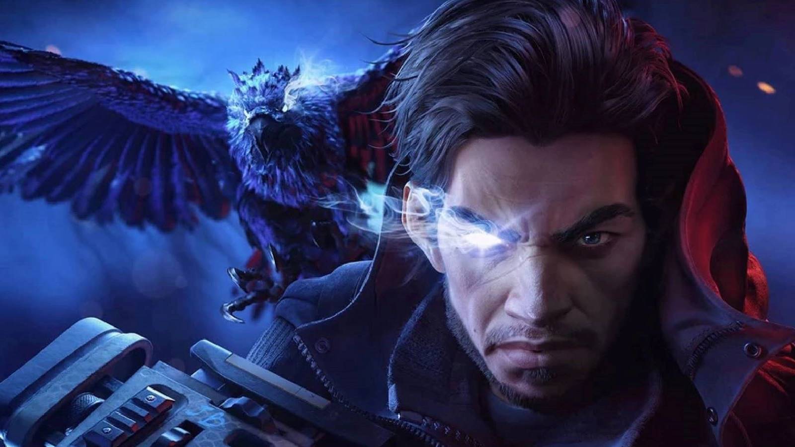 Close up of Jacob Boyer and his bird companion in Redfall