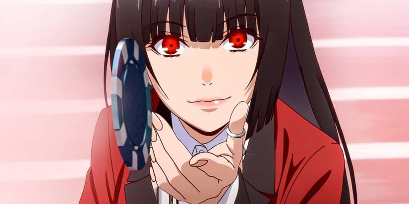 Yumeko Jabami in Kakegurui throwing a gambling chip.