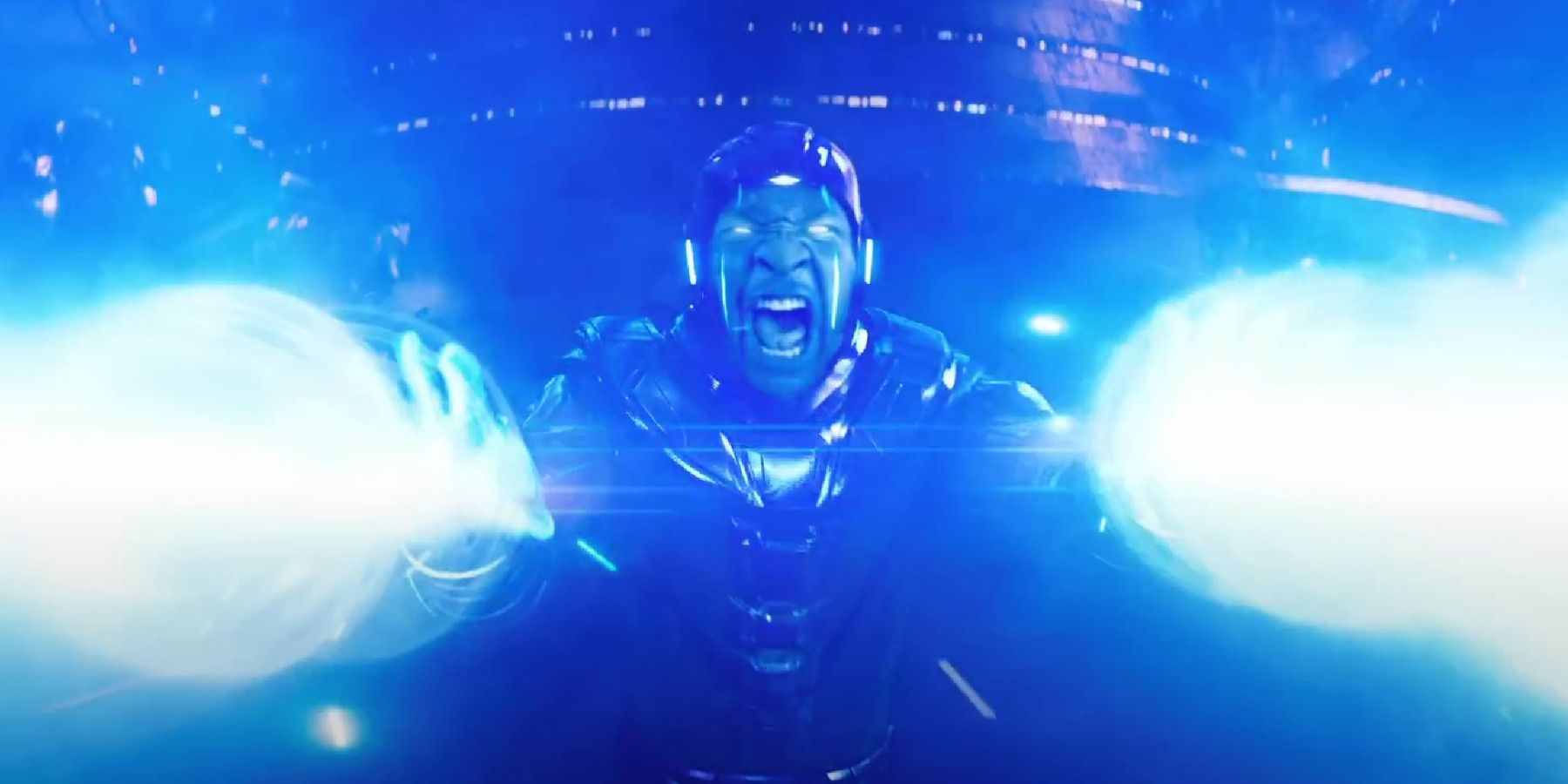 Kang the Conqueror blasting blue energy in Ant-Man And The Wasp: Quantumania