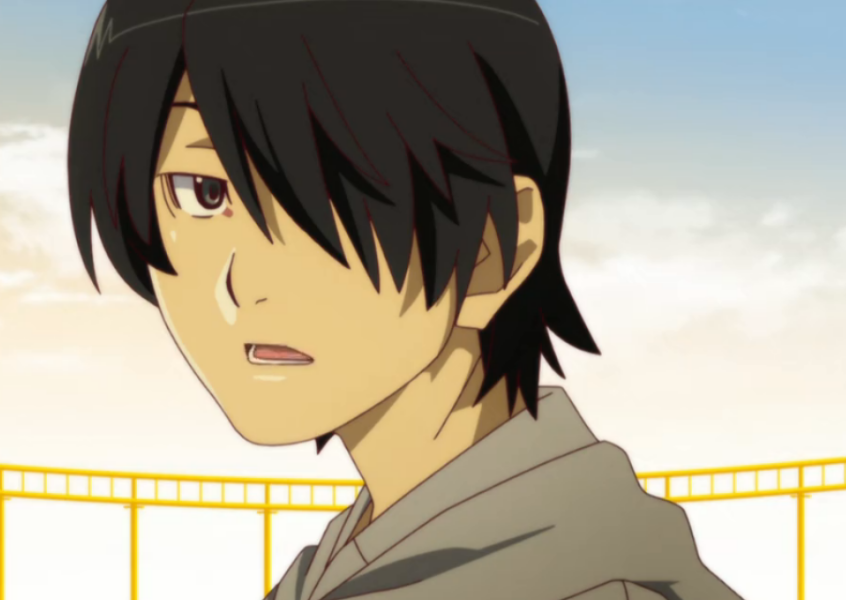 Koyomi Araragi from the anime, Monogatari with an uninterested expression