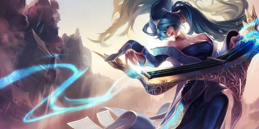 The blue haired musical healer, playing a soothing song on her instrument