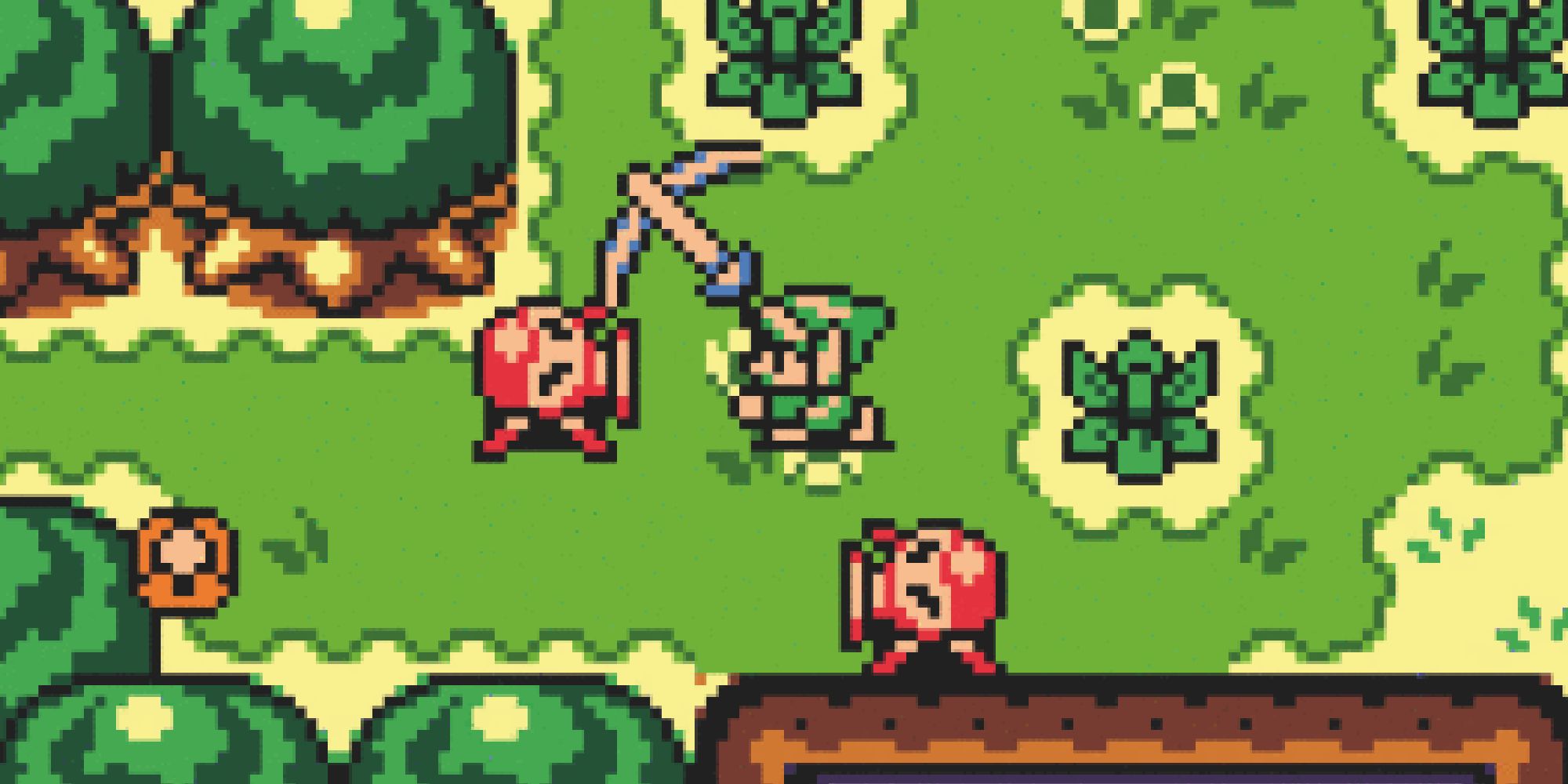 Link slashing at an Octorock in Link's Awakening on Gameboy Color