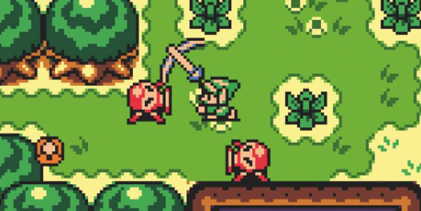Link slashing at an Octorock in Link's Awakening on Gameboy Color