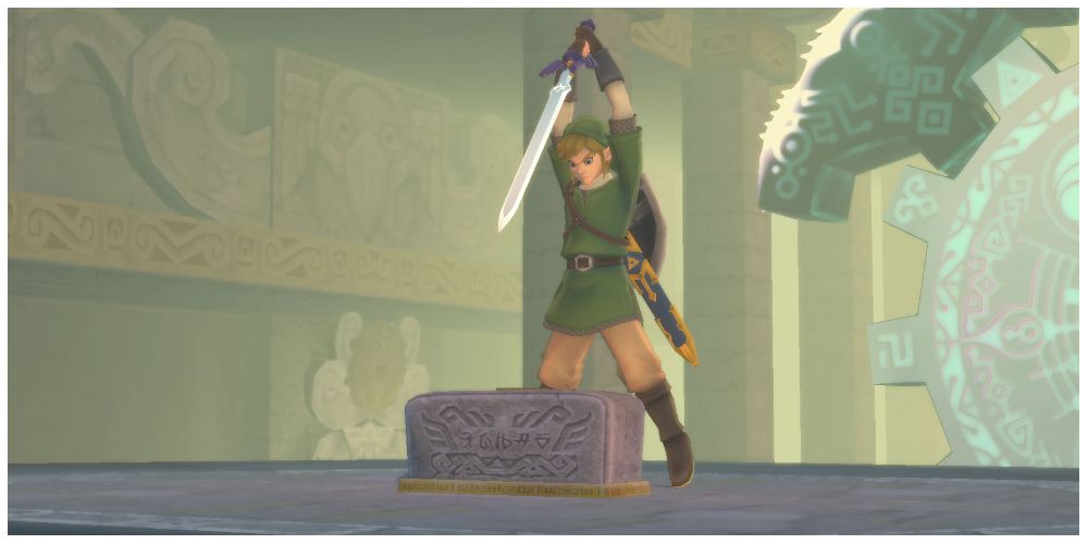 Link with the Master Sword in The Legend of Zelda: Skyward Sword