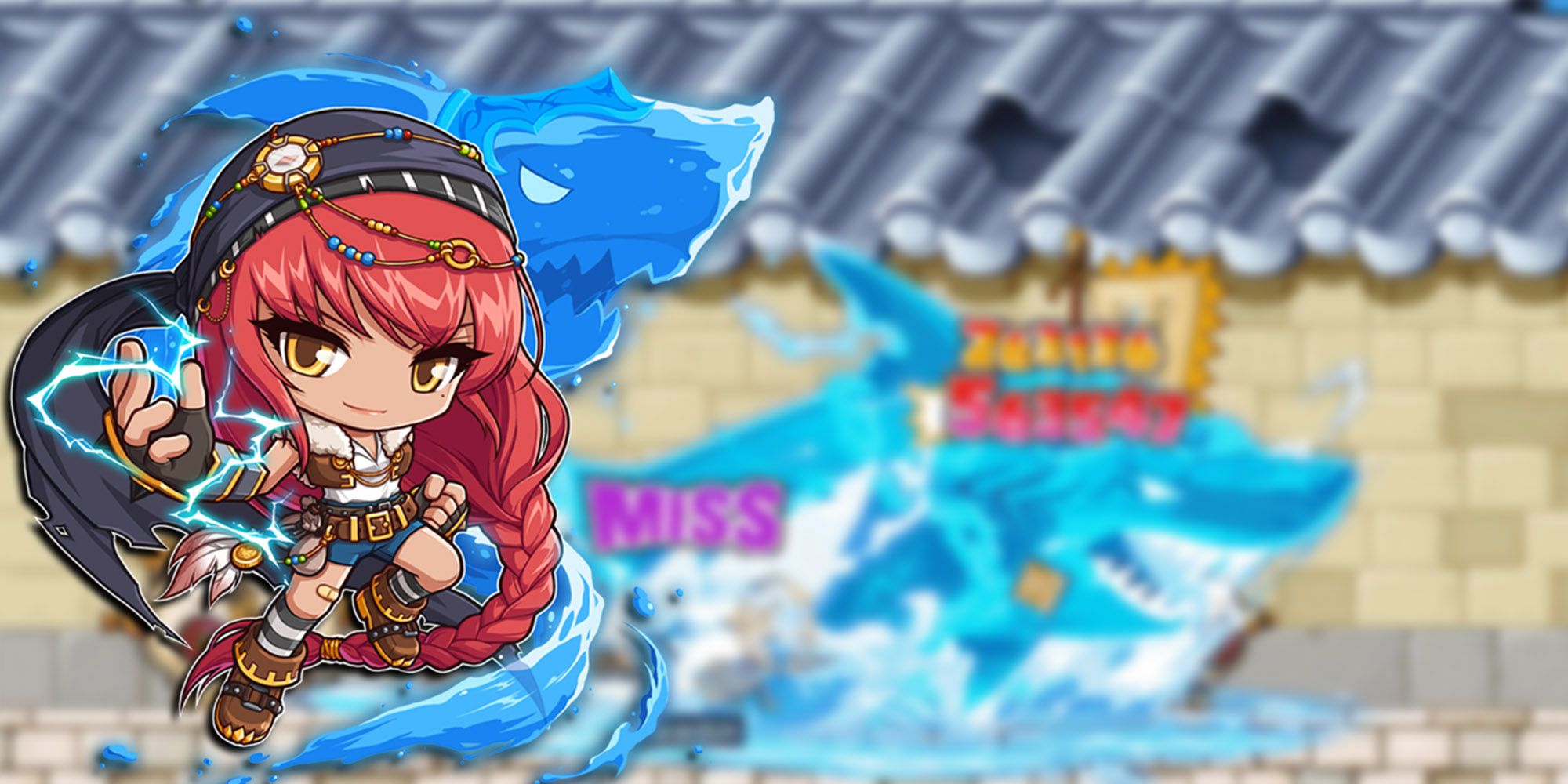 Maplestory - Thunder Breaker Using Skill That Summons Shark Made Of Water With PNG Of Class On Top