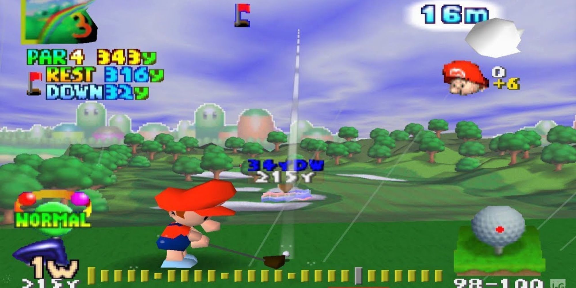 Baby Mario taking his shot in Mario Golf