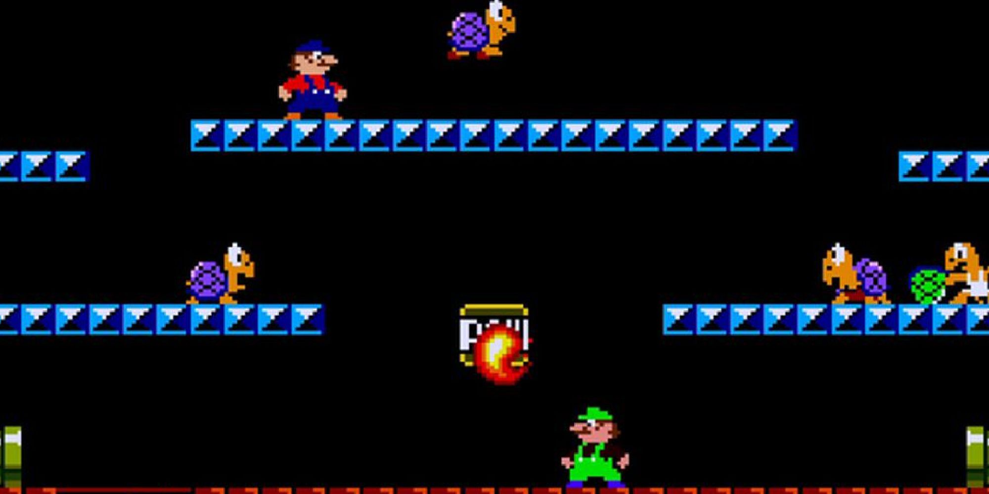 Mario and Luigi amongst turtles in Mario Bros