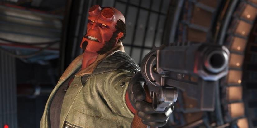 hellboy pointing his revolver in injustice 2