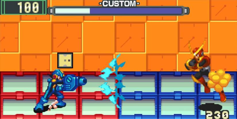 Two characters fighting in Mega Man Battle Network