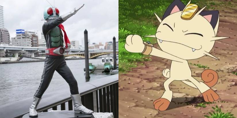Meowth doing Kamen Rider Ichigo pose#