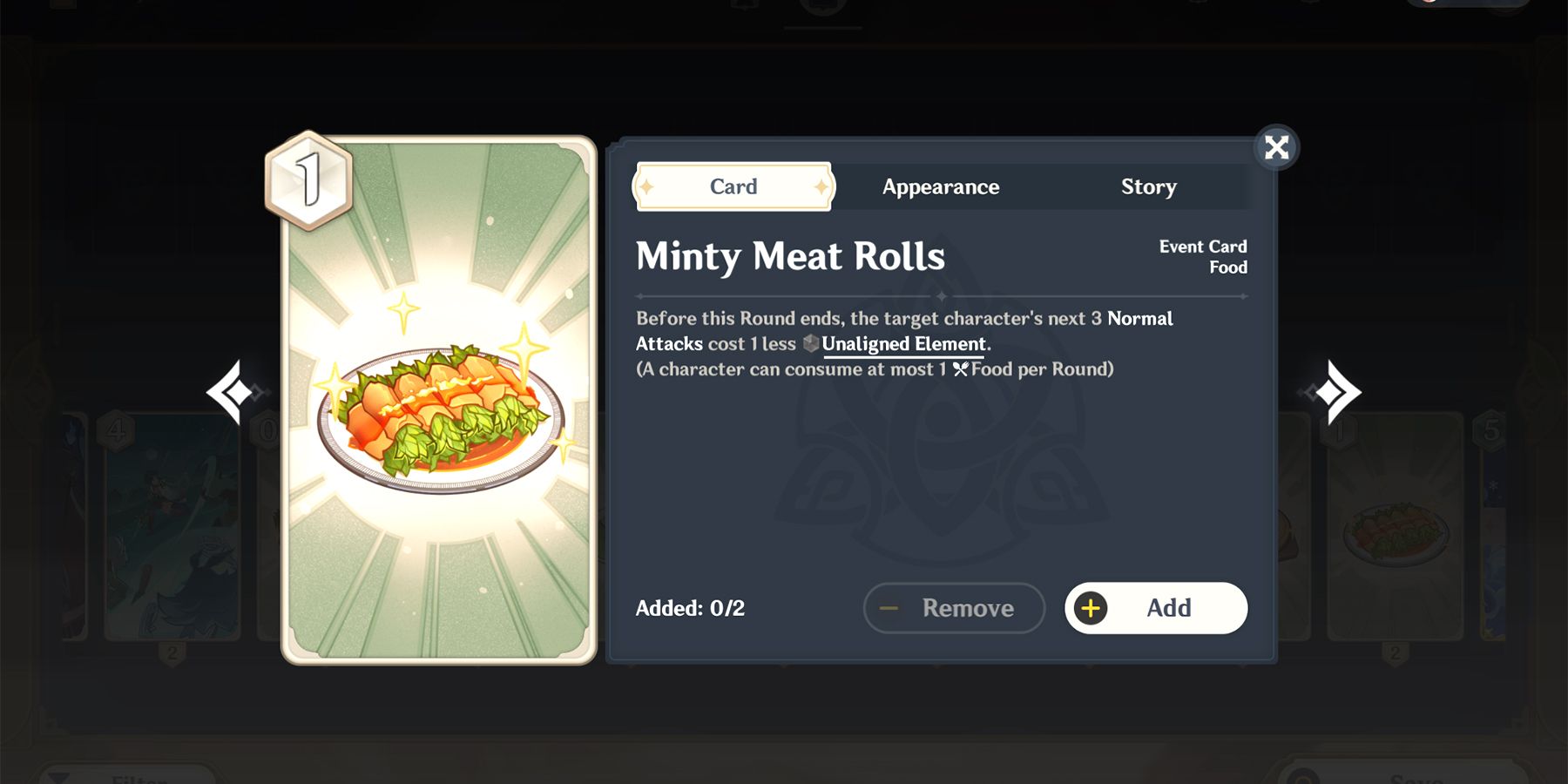 minty meat rolls tcg card in genshin impact