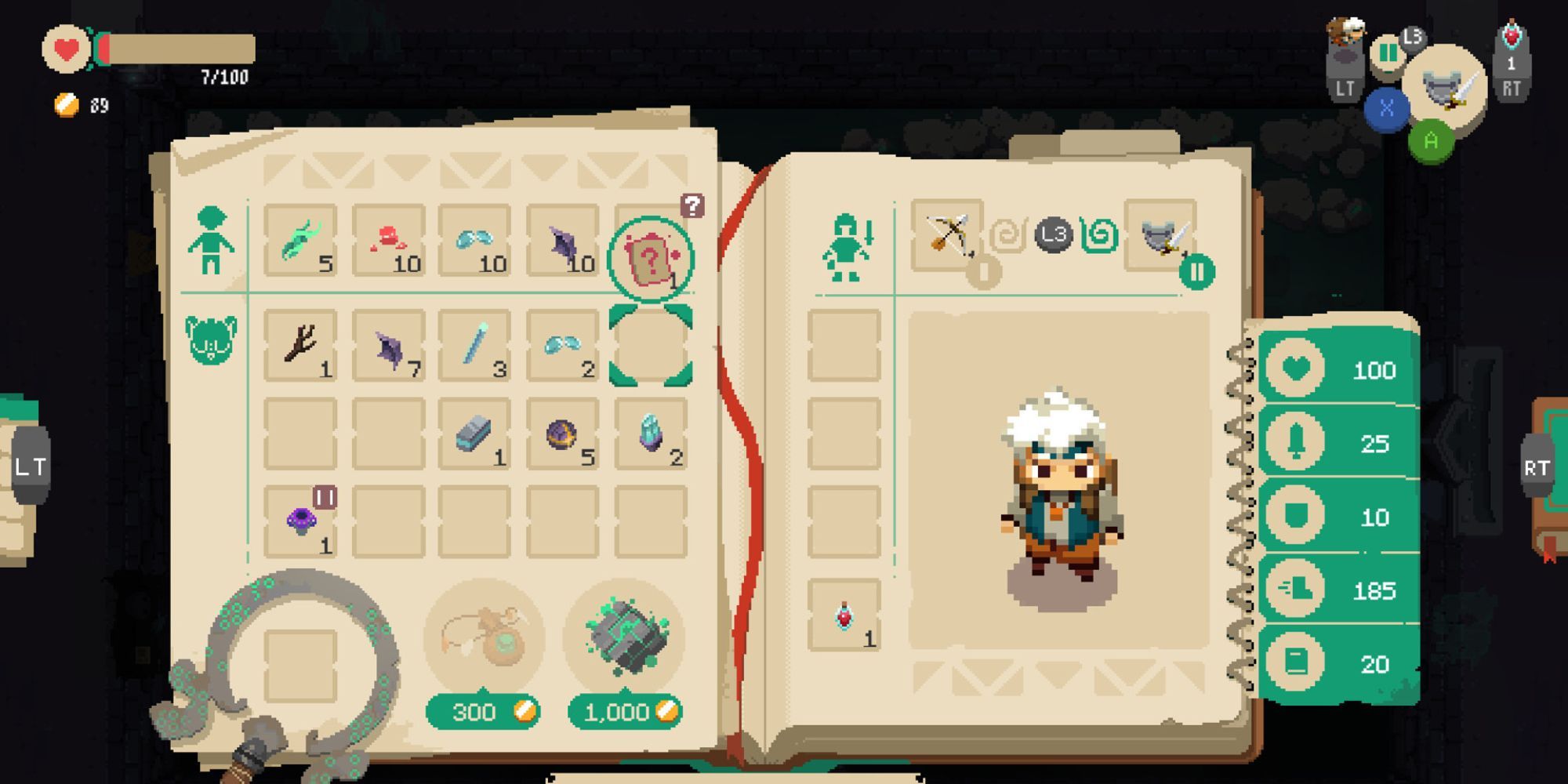 Moonlighter showing the inventory of Will