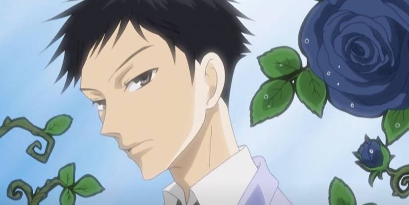 Mori from Ouran High School Host Club with a blue rose